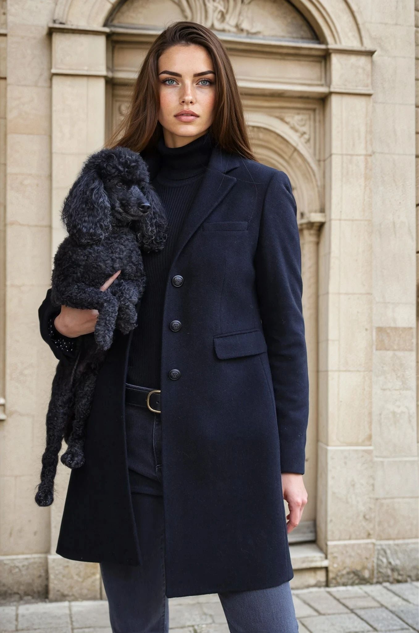 Manteau Jemma redingote en laine et cachemire - Noir-MANTEAU FEMME-Curling-Paris