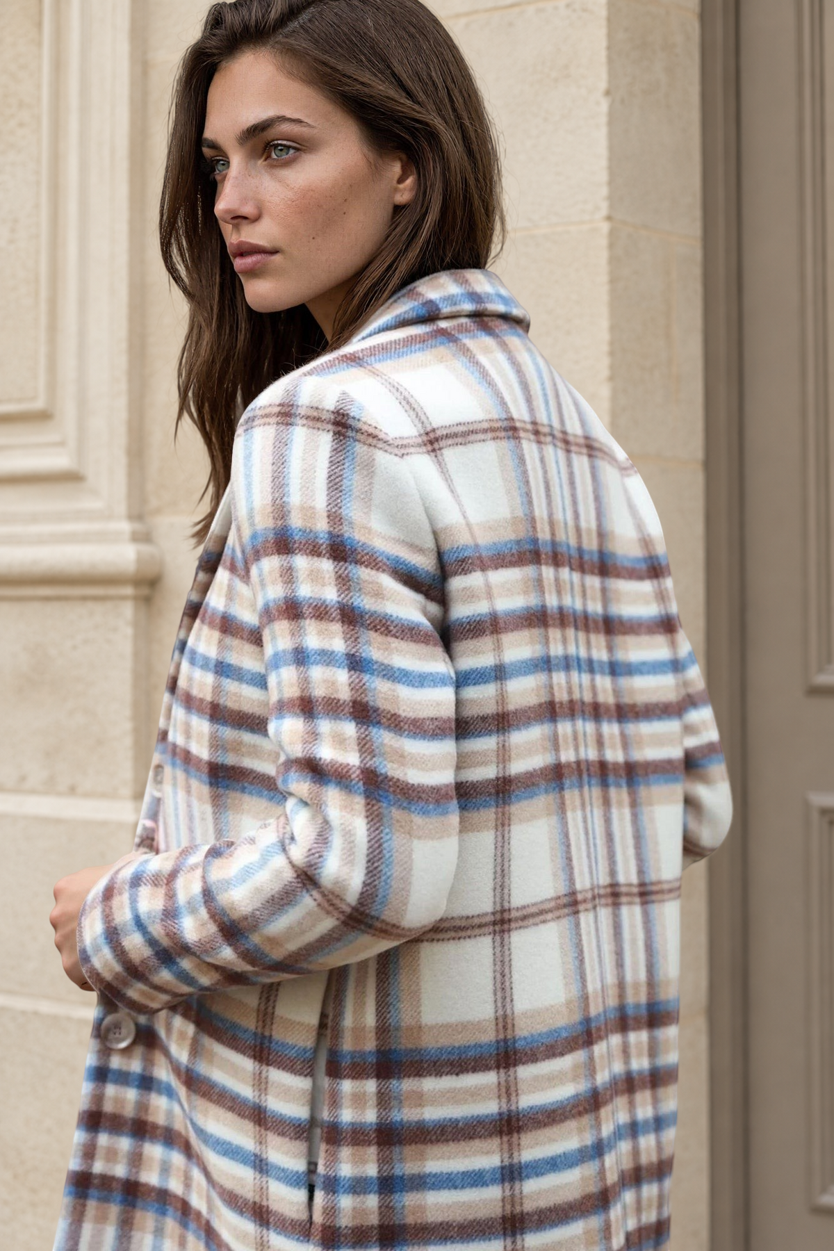Manteau Léontine en Laine - Carreaux marron-MANTEAU FEMME-Curling-Paris