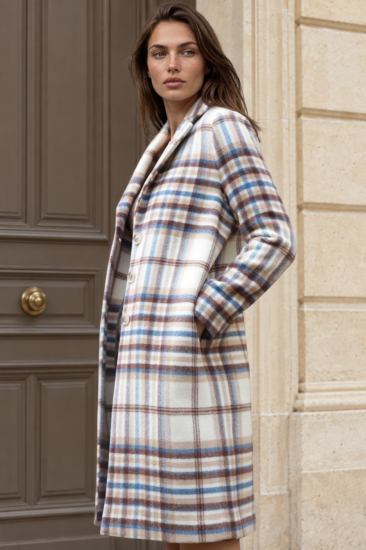 Manteau Léontine en Laine - Carreaux marron-MANTEAU FEMME-Curling-Paris