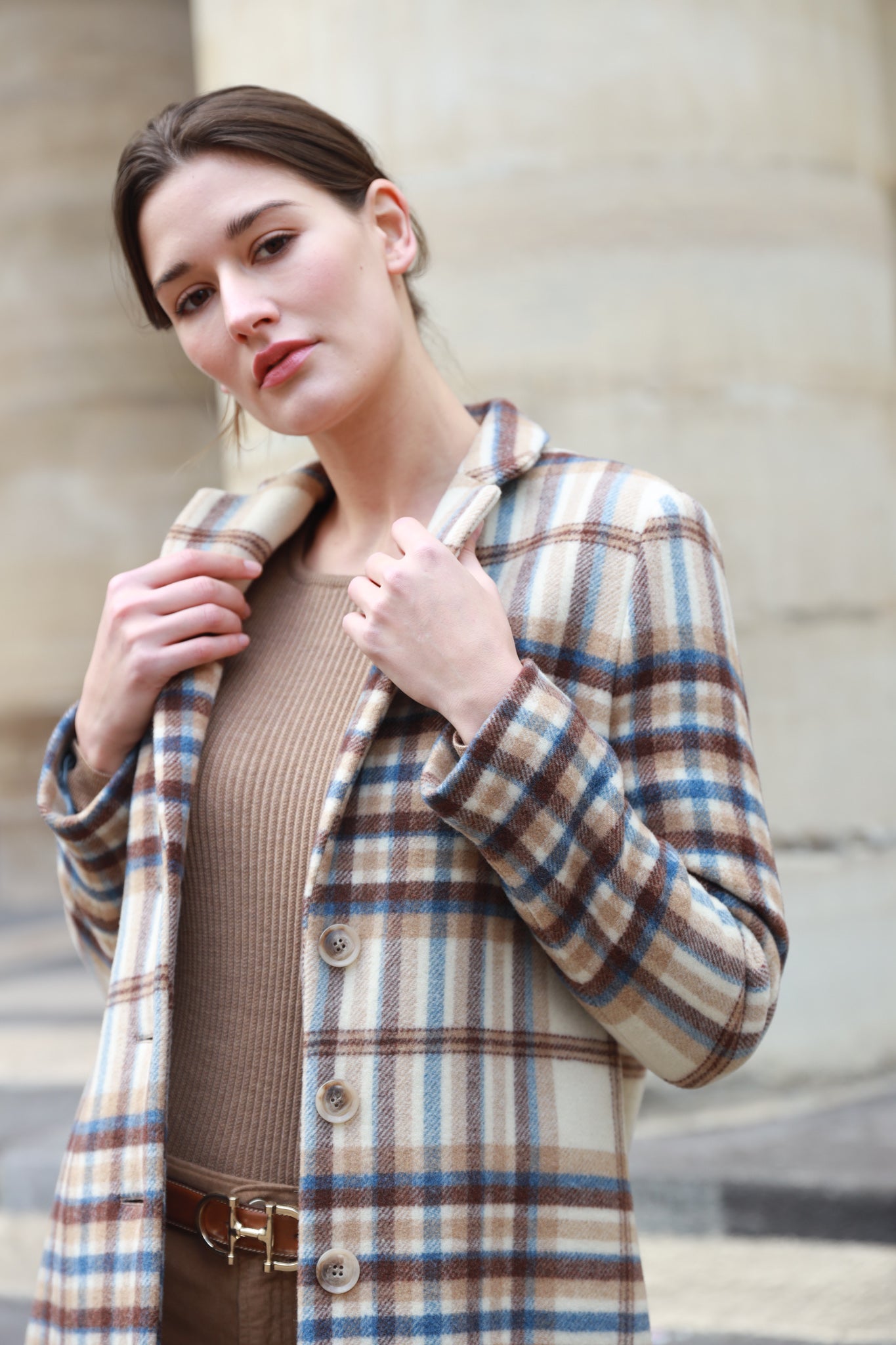 Manteau Léontine en Laine - Carreaux marron-MANTEAU FEMME-Curling-Paris