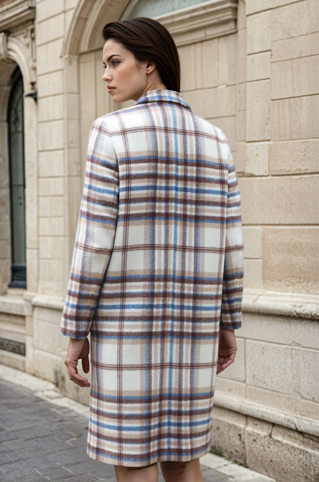 Manteau Léontine en Laine - Carreaux marron-MANTEAU FEMME-Curling-Paris