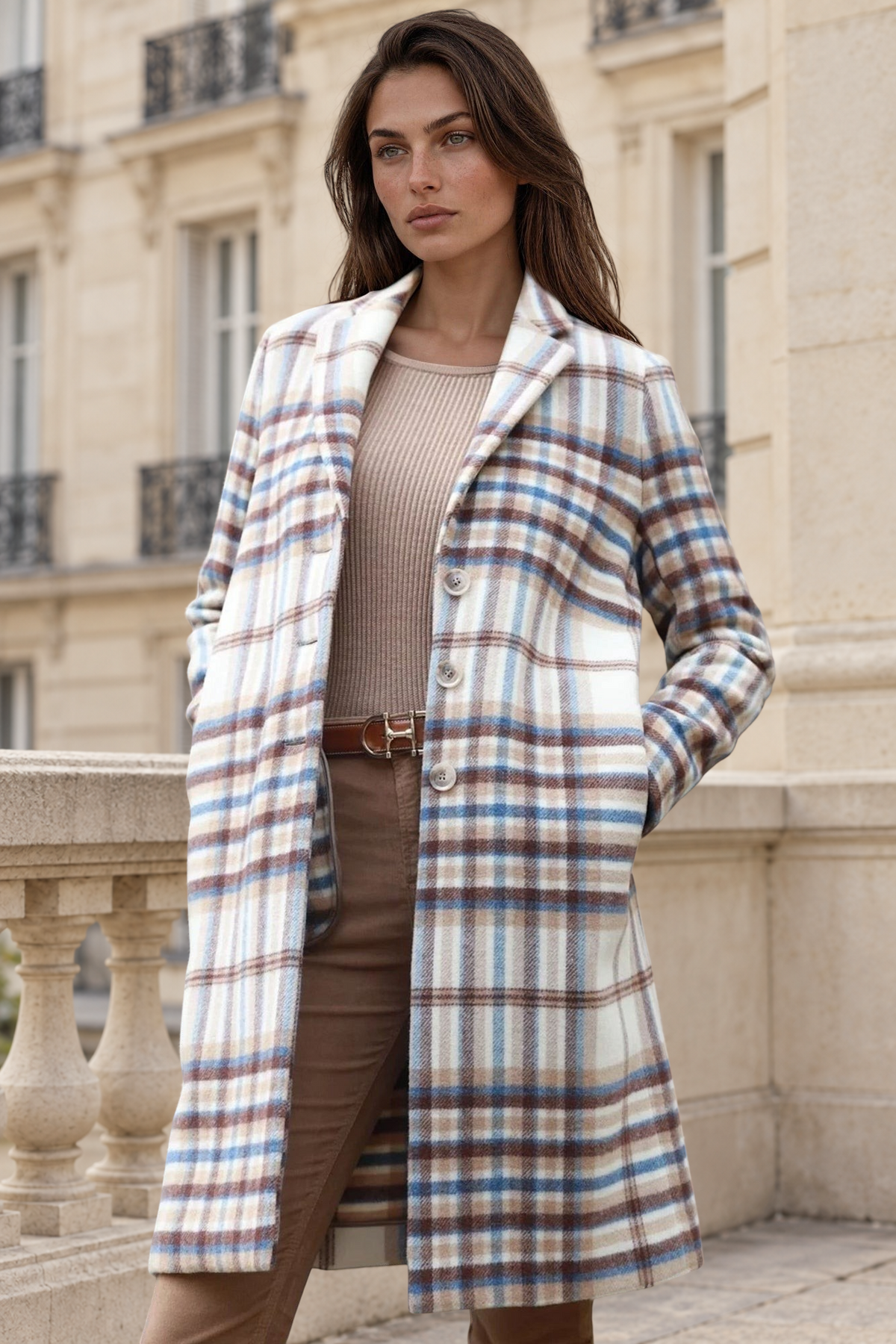 Manteau Léontine en Laine - Carreaux marron-MANTEAU FEMME-Curling-Paris