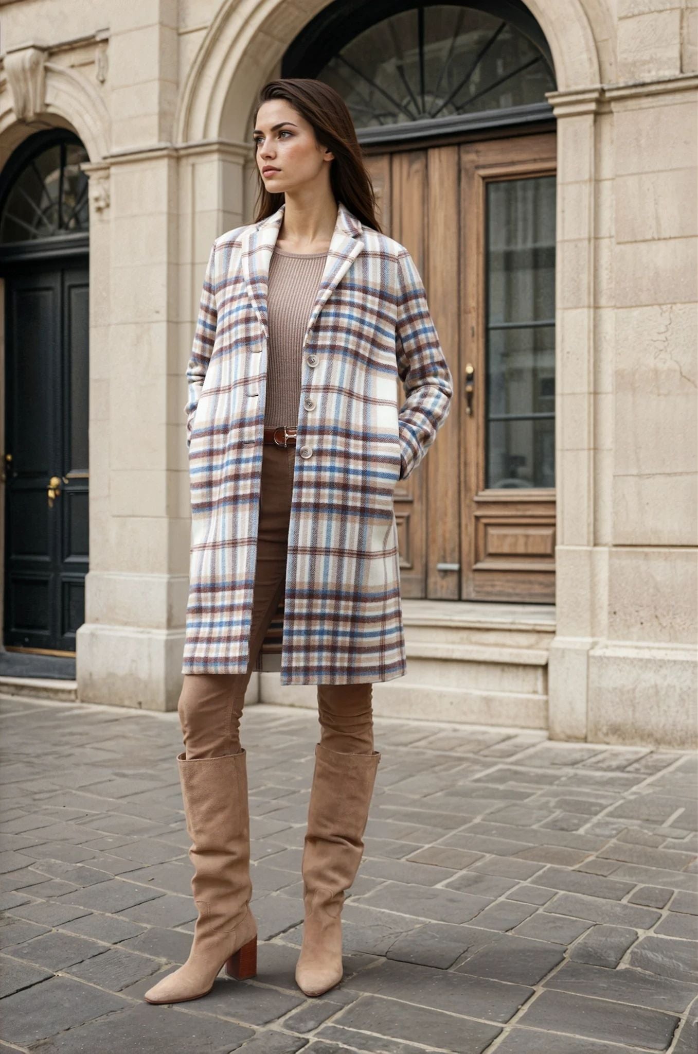 Manteau Léontine en Laine - Carreaux marron-MANTEAU FEMME-Curling-Paris