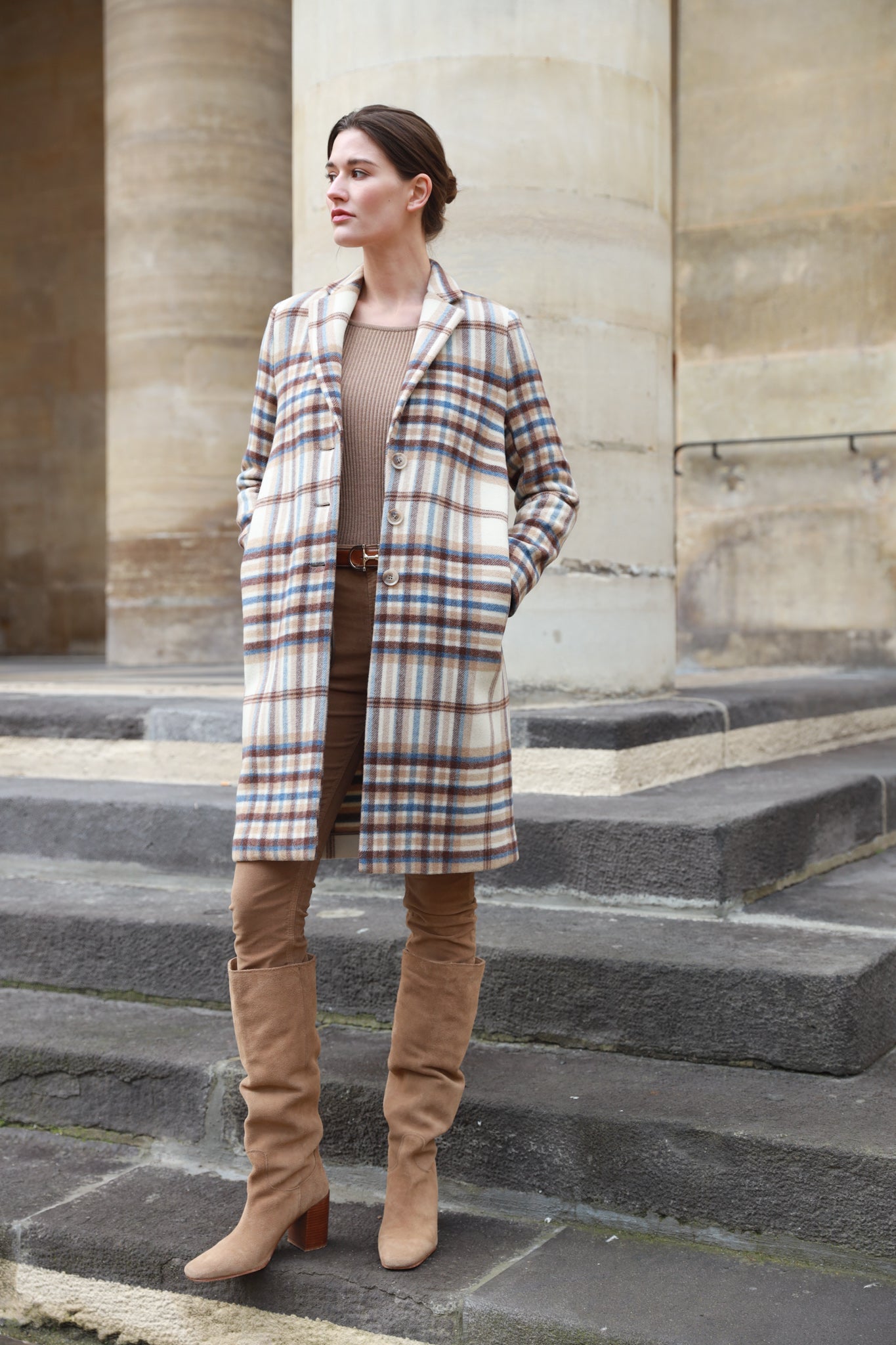 Manteau Léontine en Laine - Carreaux marron-MANTEAU FEMME-Curling-Paris