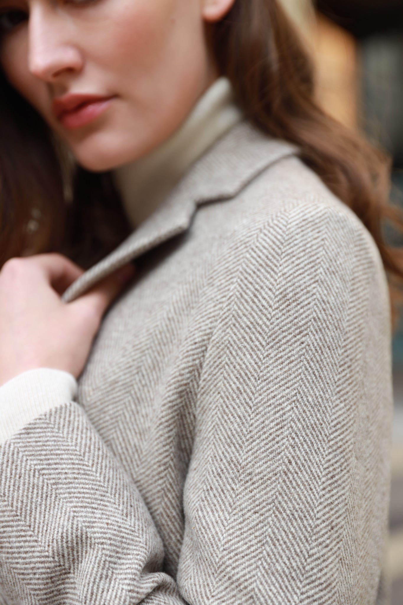 Manteau Léontine en Laine à chevron - Beige-MANTEAU FEMME-Curling-Paris