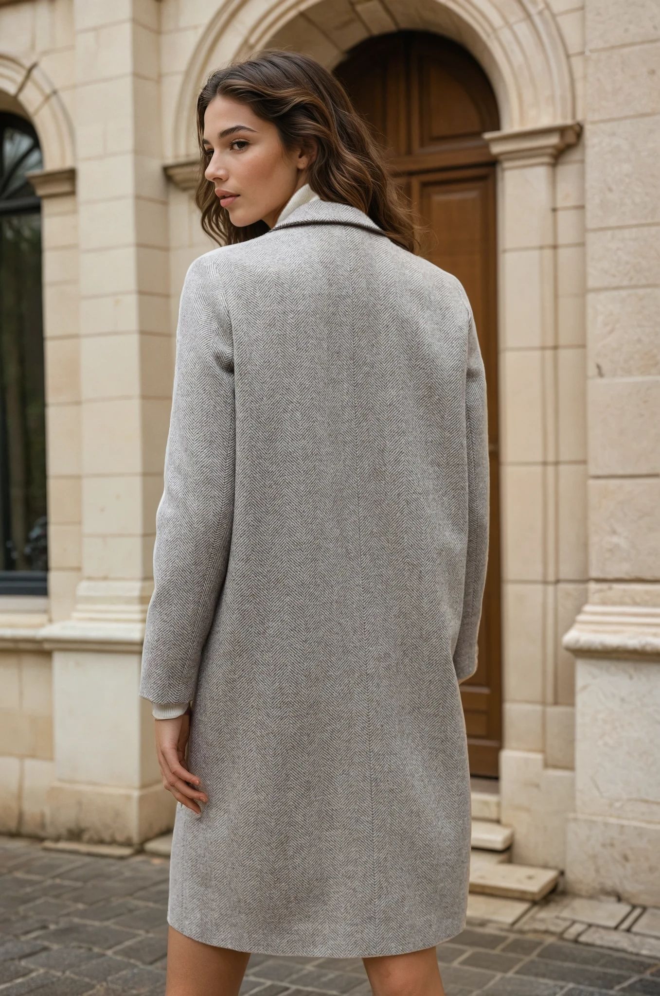 Manteau Léontine en Laine à chevron - Beige-MANTEAU FEMME-Curling-Paris