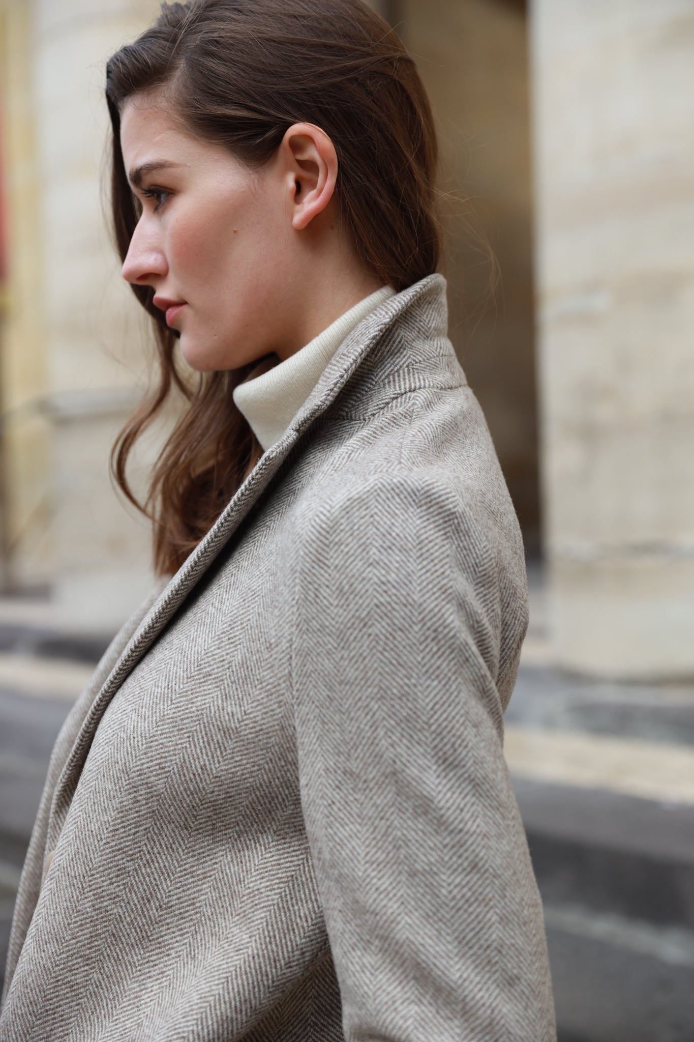 Manteau Léontine en Laine à chevron - Beige-MANTEAU FEMME-Curling-Paris