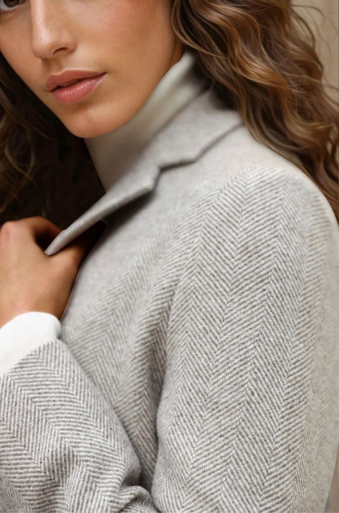Manteau Léontine en Laine à chevron - Beige-MANTEAU FEMME-Curling-Paris