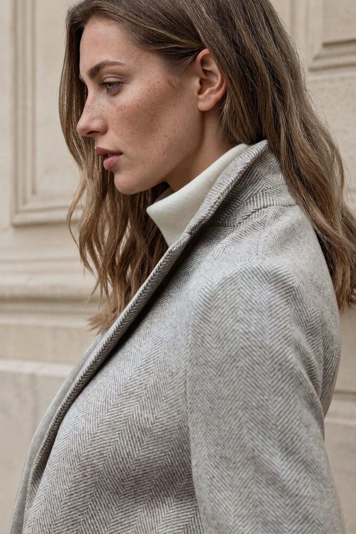 Manteau Léontine en Laine à chevron - Beige-MANTEAU FEMME-Curling-Paris