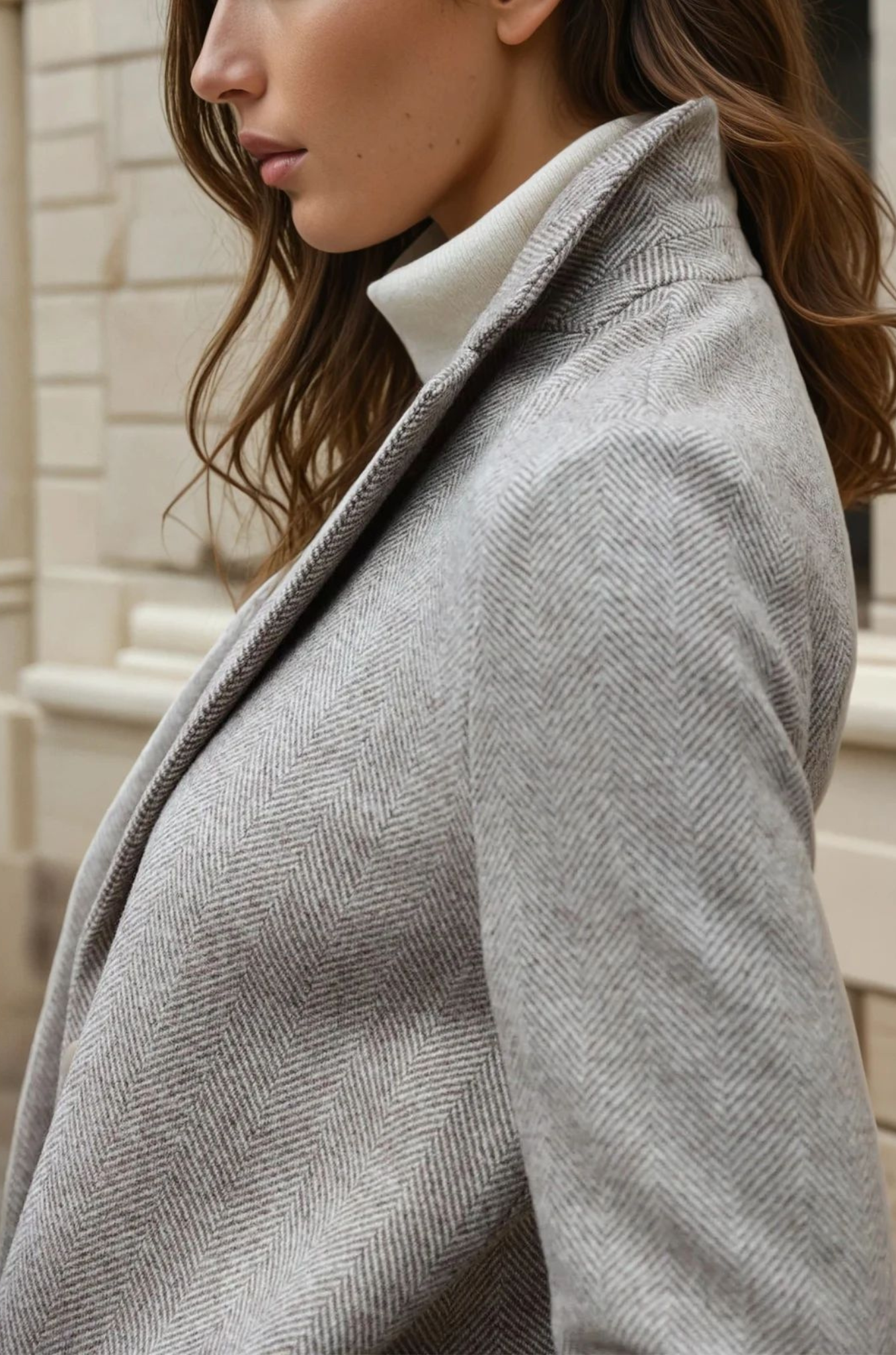 Manteau Léontine en Laine à chevron - Beige-MANTEAU FEMME-Curling-Paris