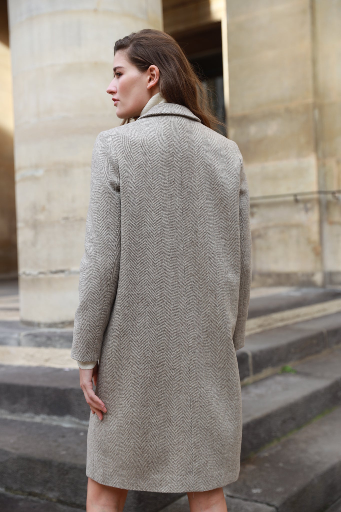 Manteau Léontine en Laine à chevron - Beige-MANTEAU FEMME-Curling-Paris