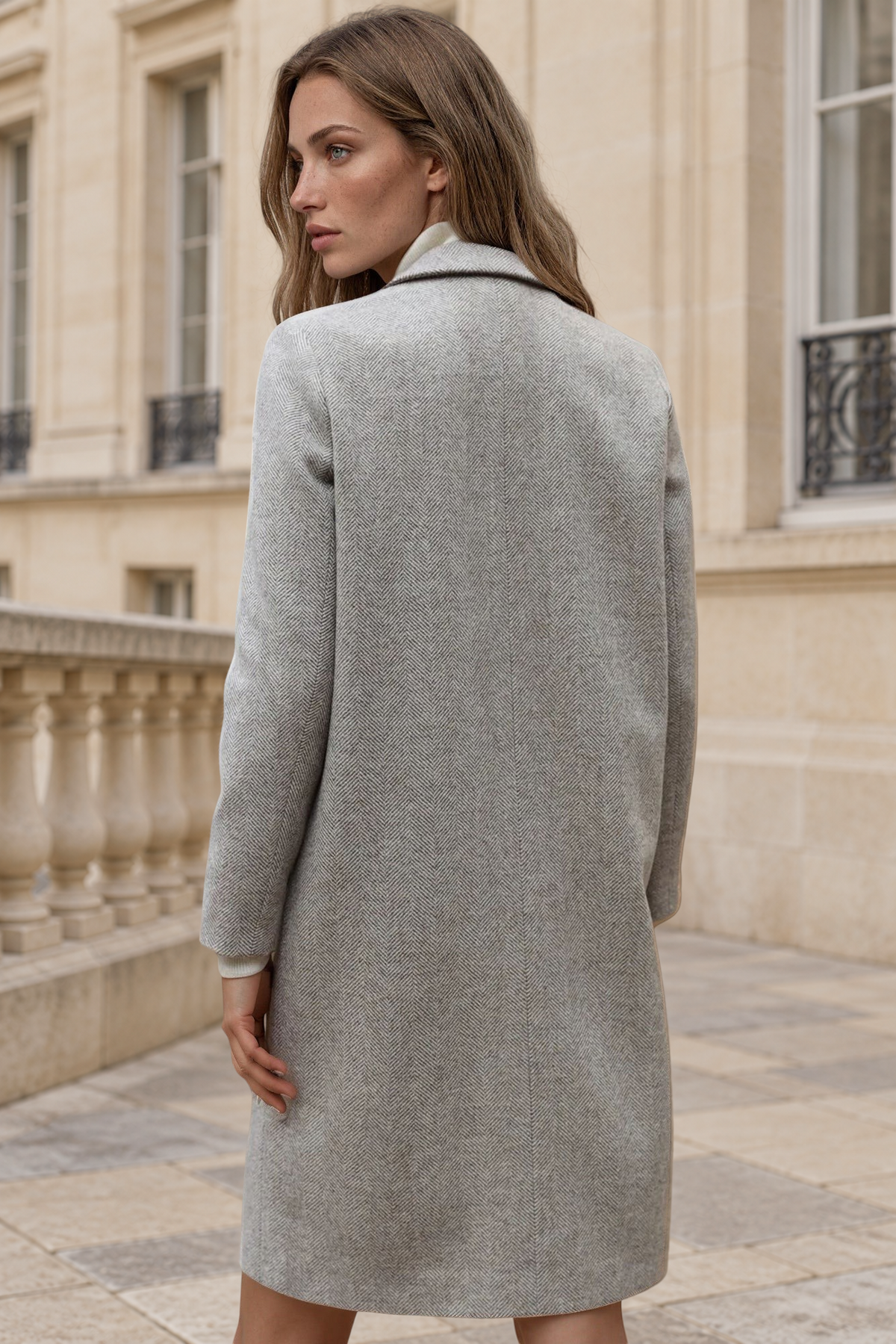 Manteau Léontine en Laine à chevron - Beige-MANTEAU FEMME-Curling-Paris
