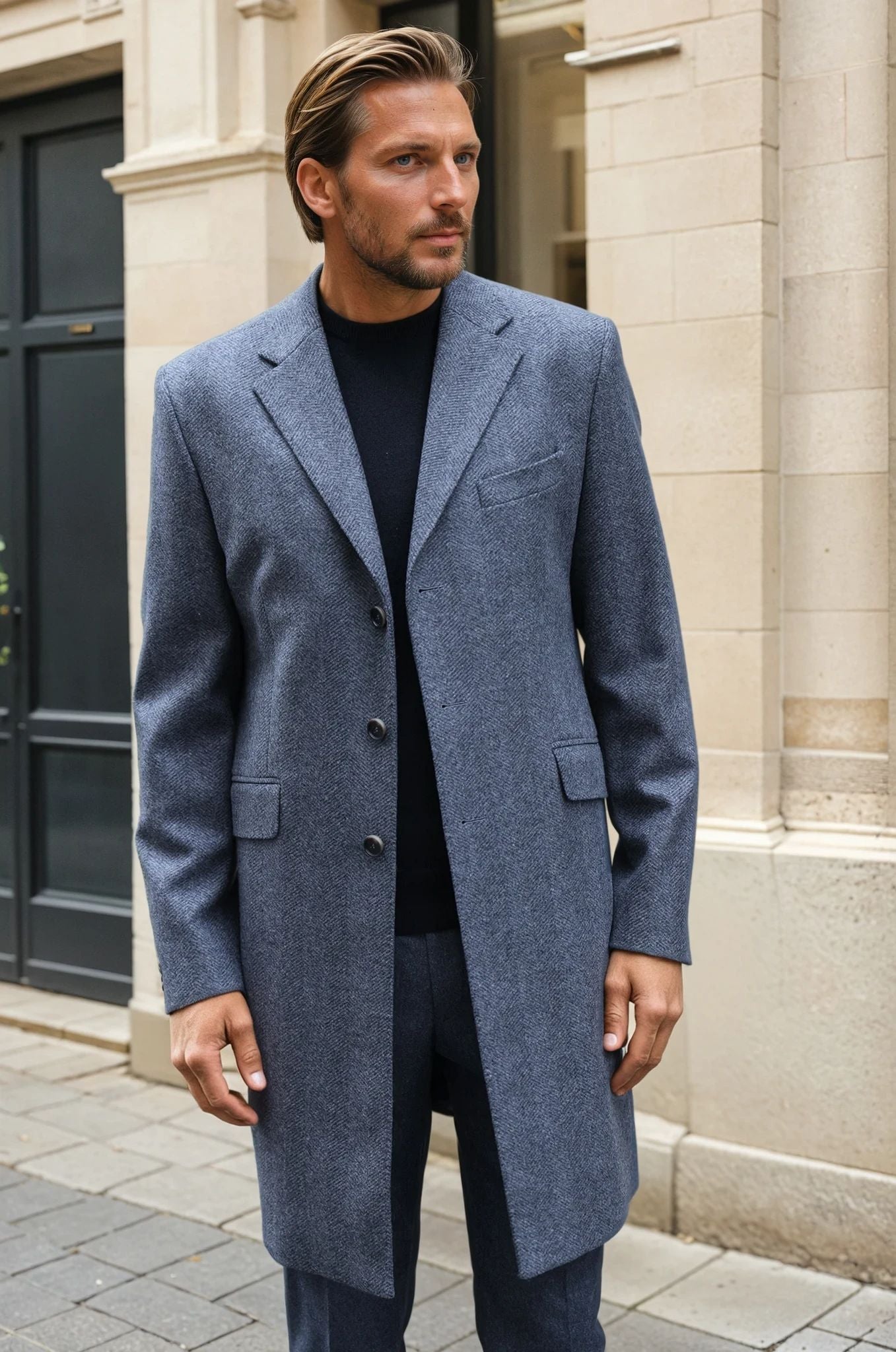 Manteau Remy en laine et cachemire - Chevron Anthracite-MANTEAU HOMME-Curling-Paris
