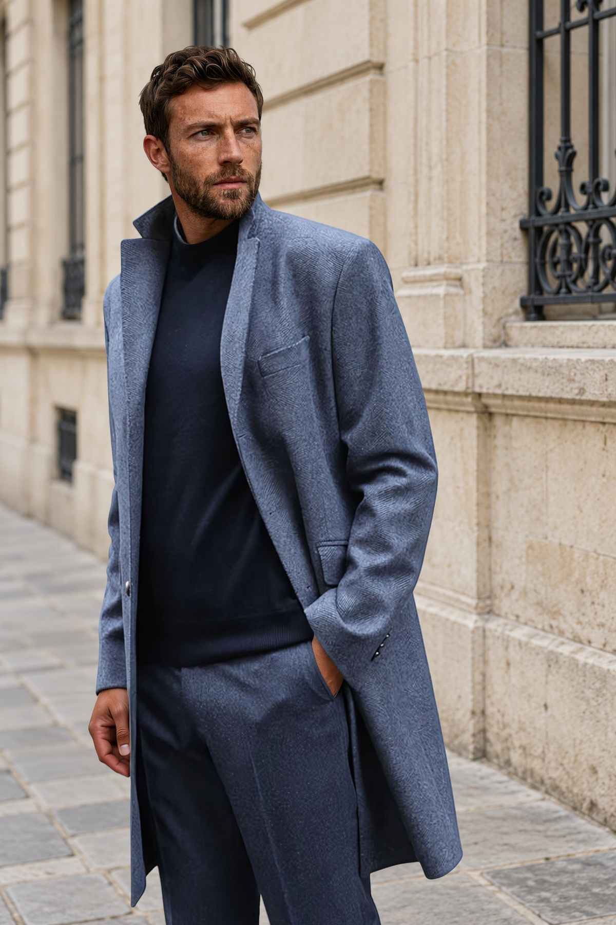 Manteau Remy en laine et cachemire - Chevron Anthracite-MANTEAU HOMME-Curling-Paris