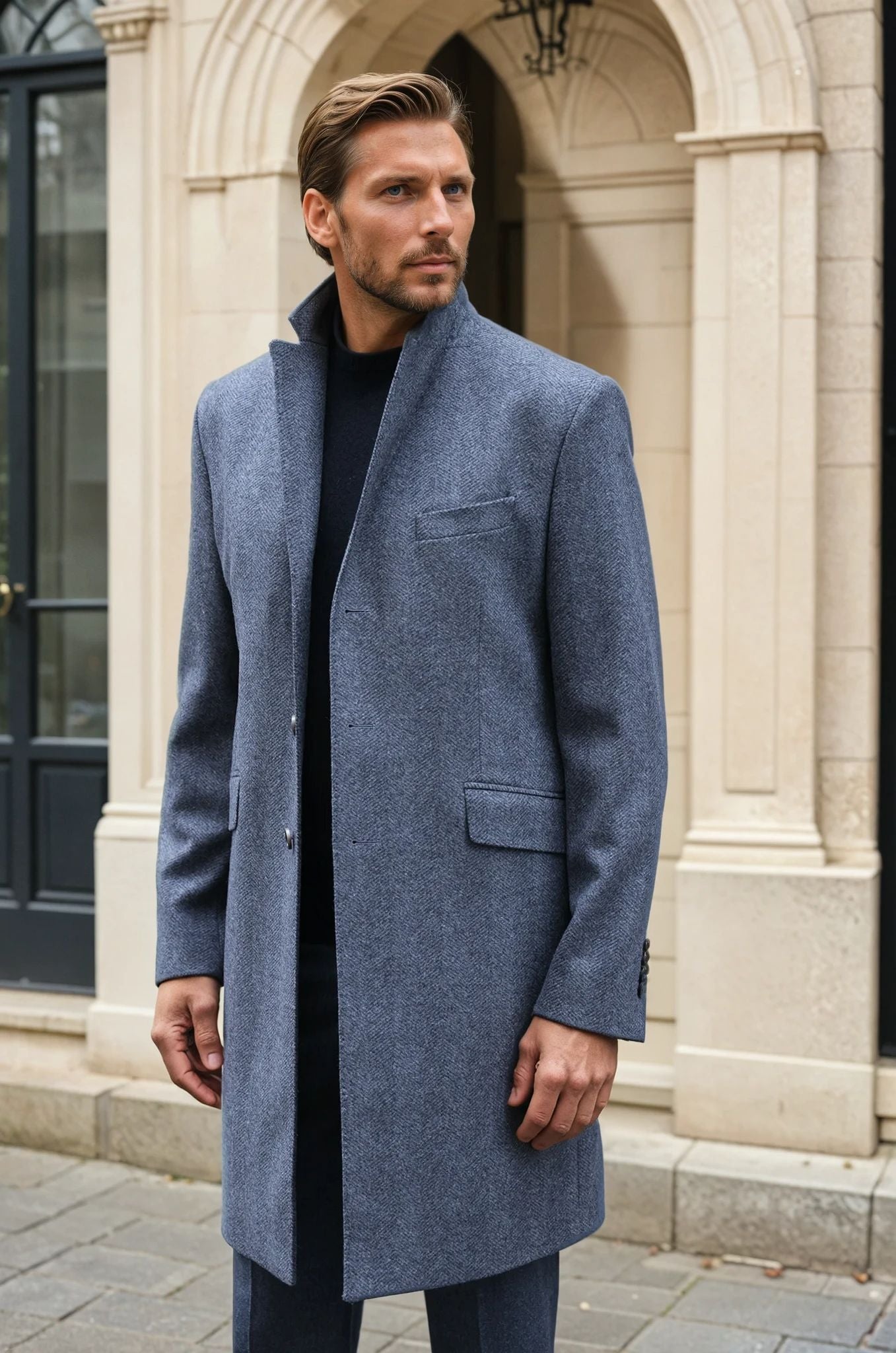 Manteau Remy en laine et cachemire - Chevron Anthracite-MANTEAU HOMME-Curling-Paris