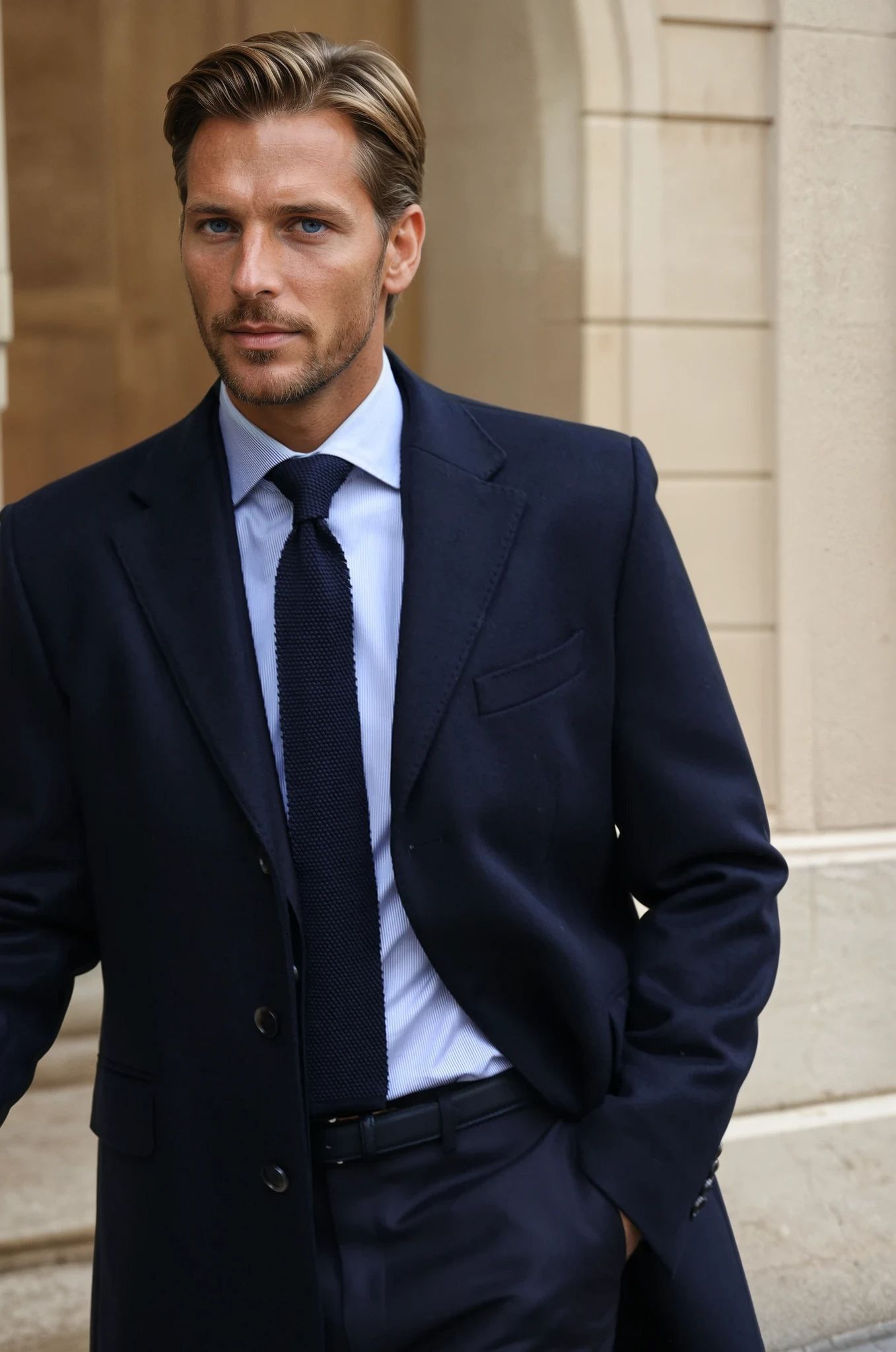Manteau Remy en laine et cachemire - Marine-MANTEAU HOMME-Curling-Paris