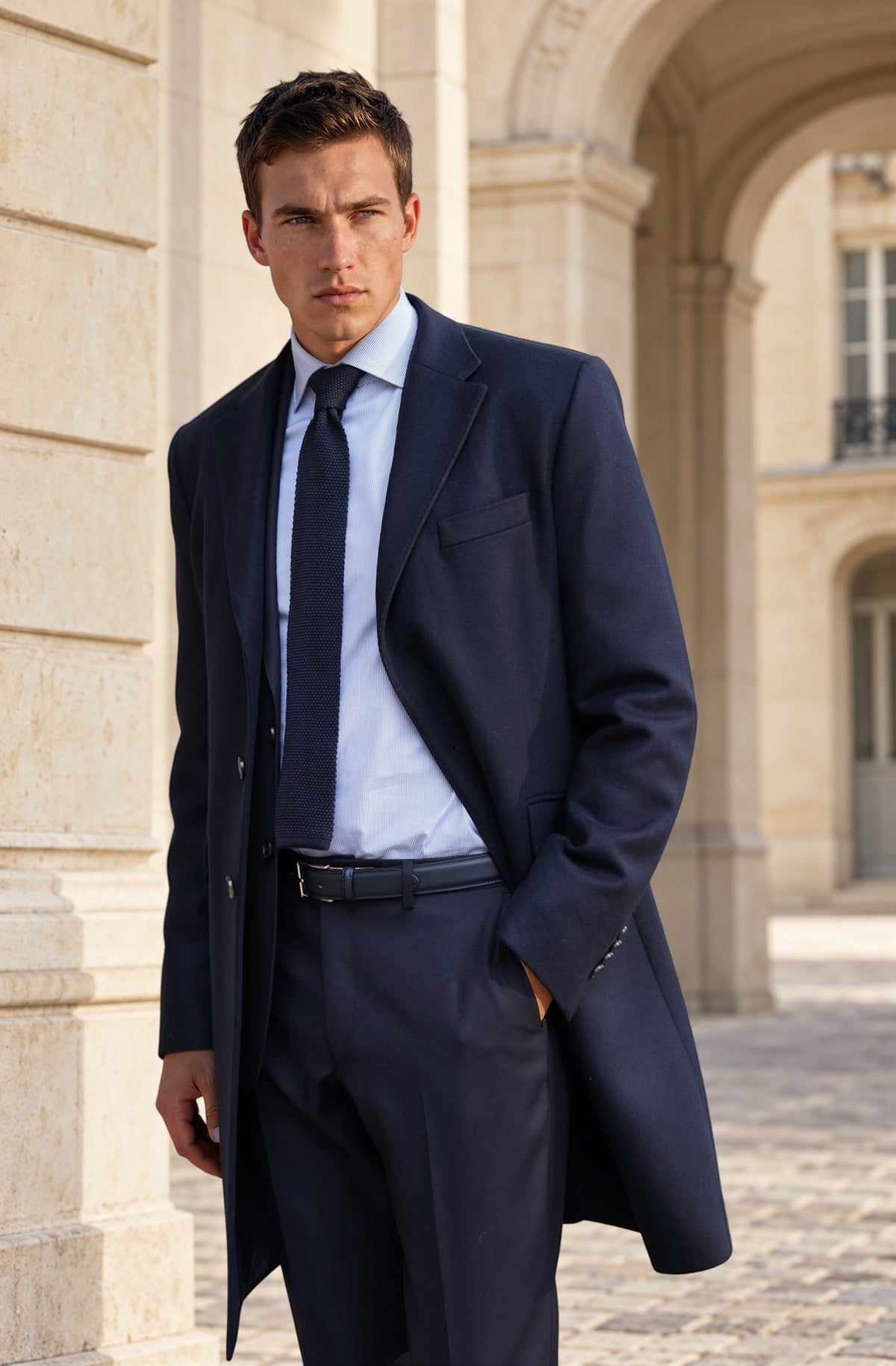 Manteau Remy en laine et cachemire - Marine-MANTEAU HOMME-Curling-Paris