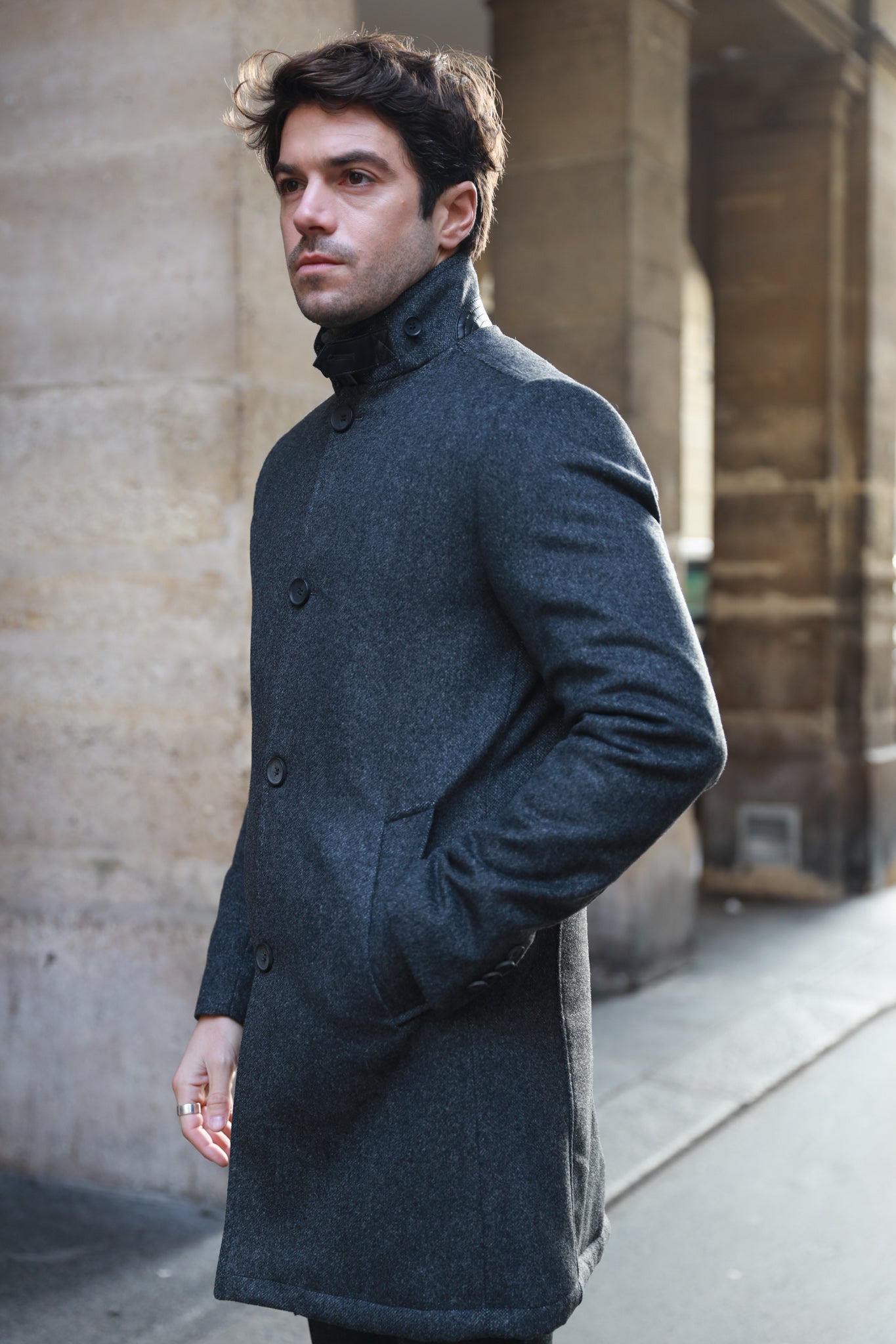 Manteau Windsor en Laine & Cachemire - Gris Anthracite-MANTEAU HOMME-Curling-Paris