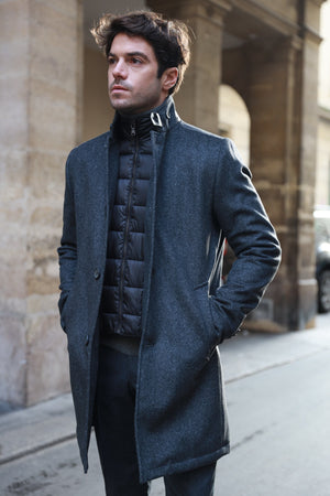 Manteau Long Homme Laine Cachemire 3/4 - Trenchcoat Décontracté Hiver Coupe Ajustée - Col Revers élégant Pour Style Formel Ou Casual