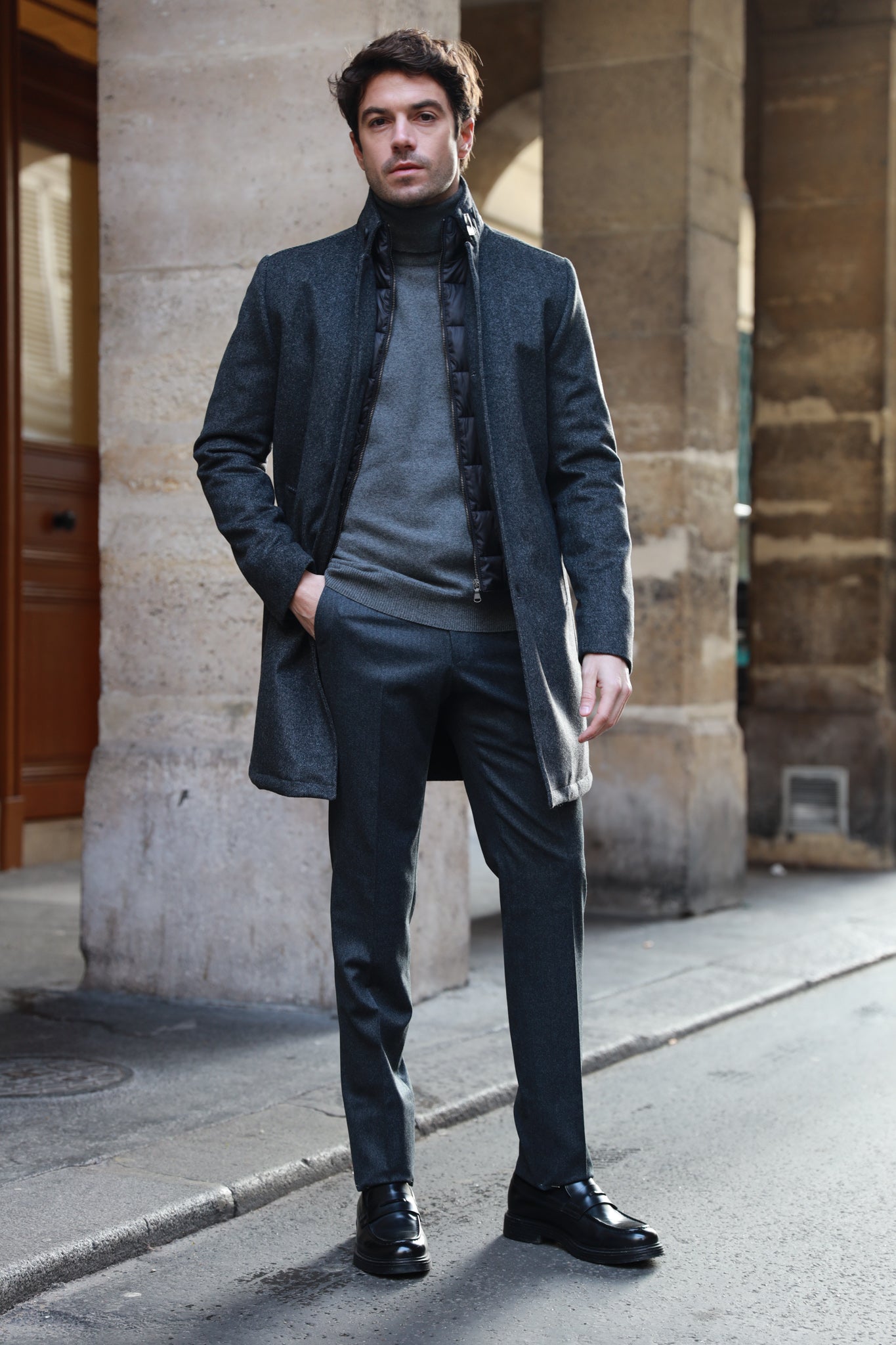 Manteau Windsor en Laine & Cachemire - Gris Anthracite-MANTEAU HOMME-Curling-Paris