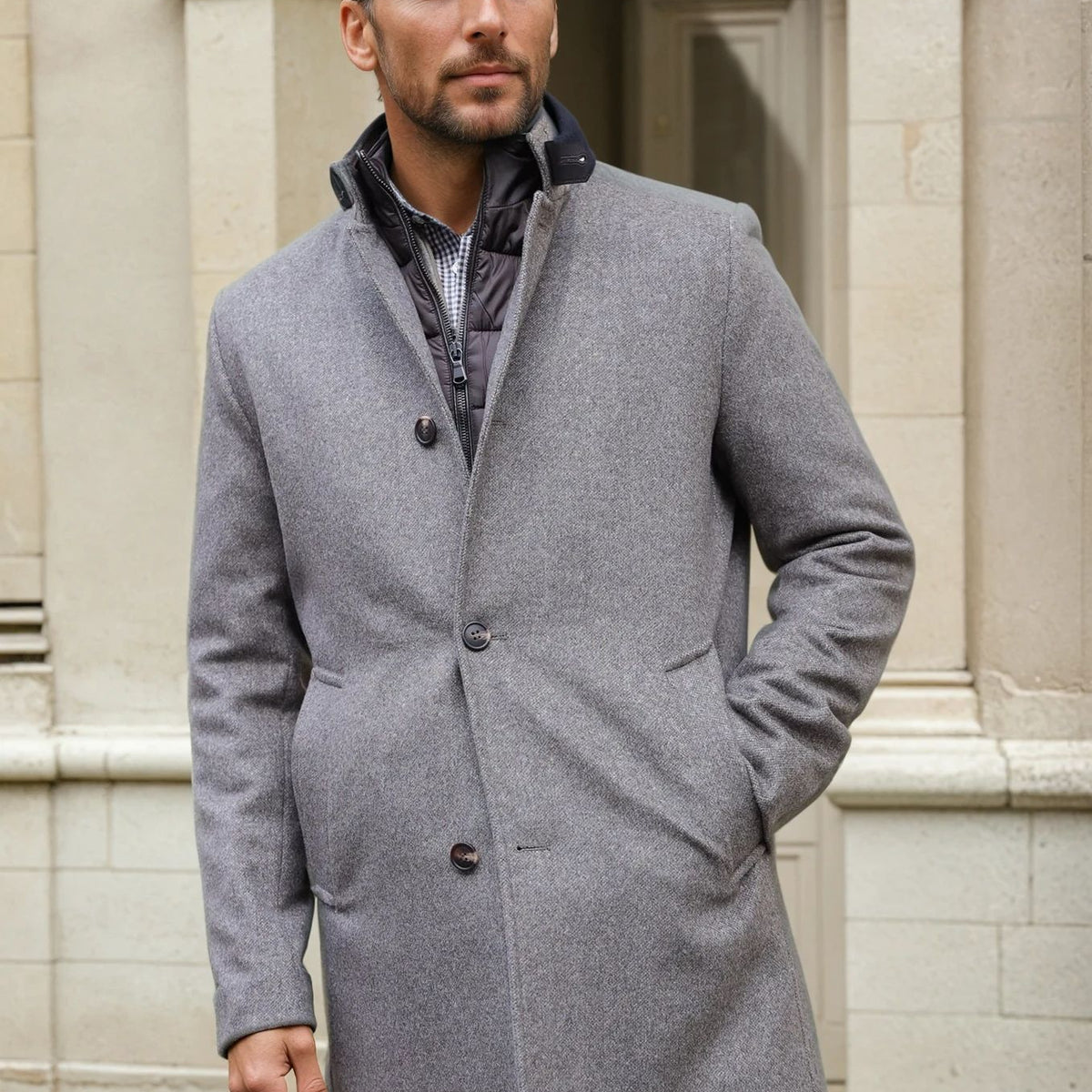 Manteau Curling homme élégant modèle Windsor laine cachemire taupe