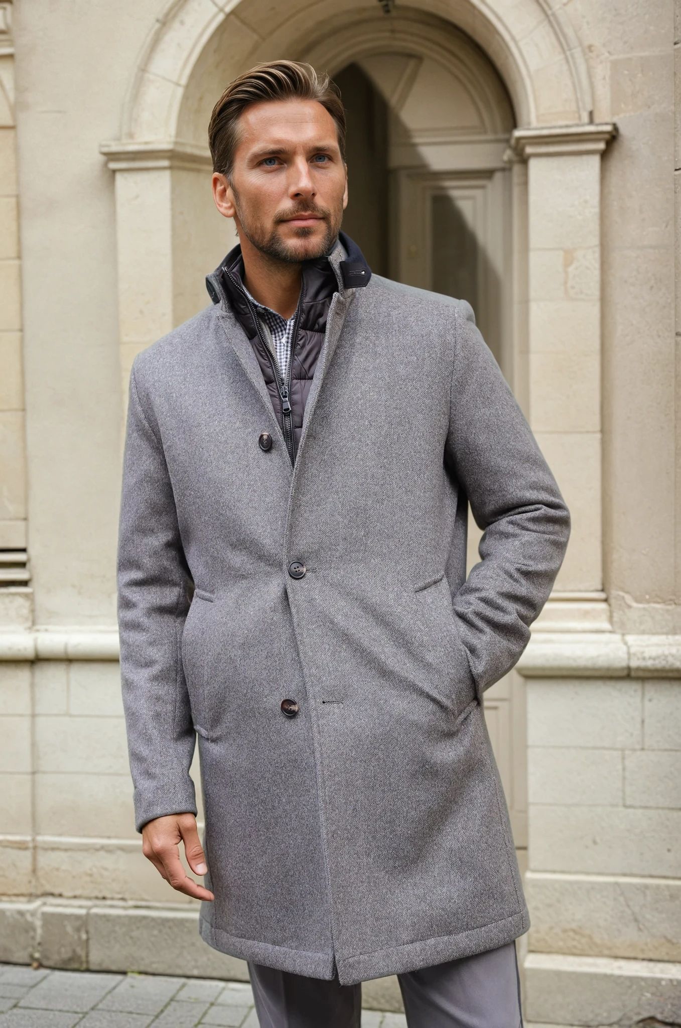 Manteau Windsor en laine & cachemire - Vison-MANTEAU HOMME-Curling-Paris
