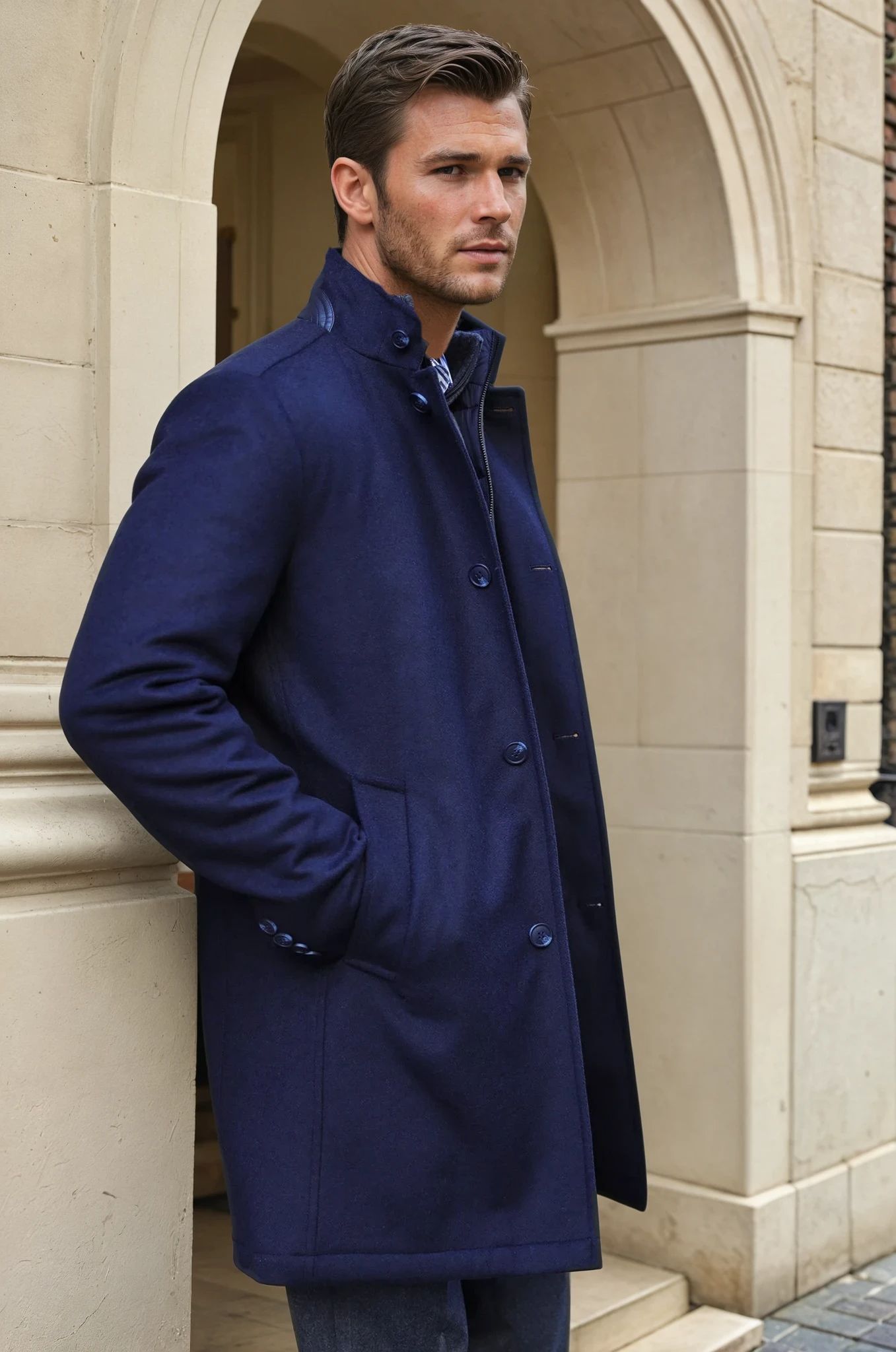 Manteau Windsor en laine & cachemire - marine-MANTEAU HOMME-Curling-Paris