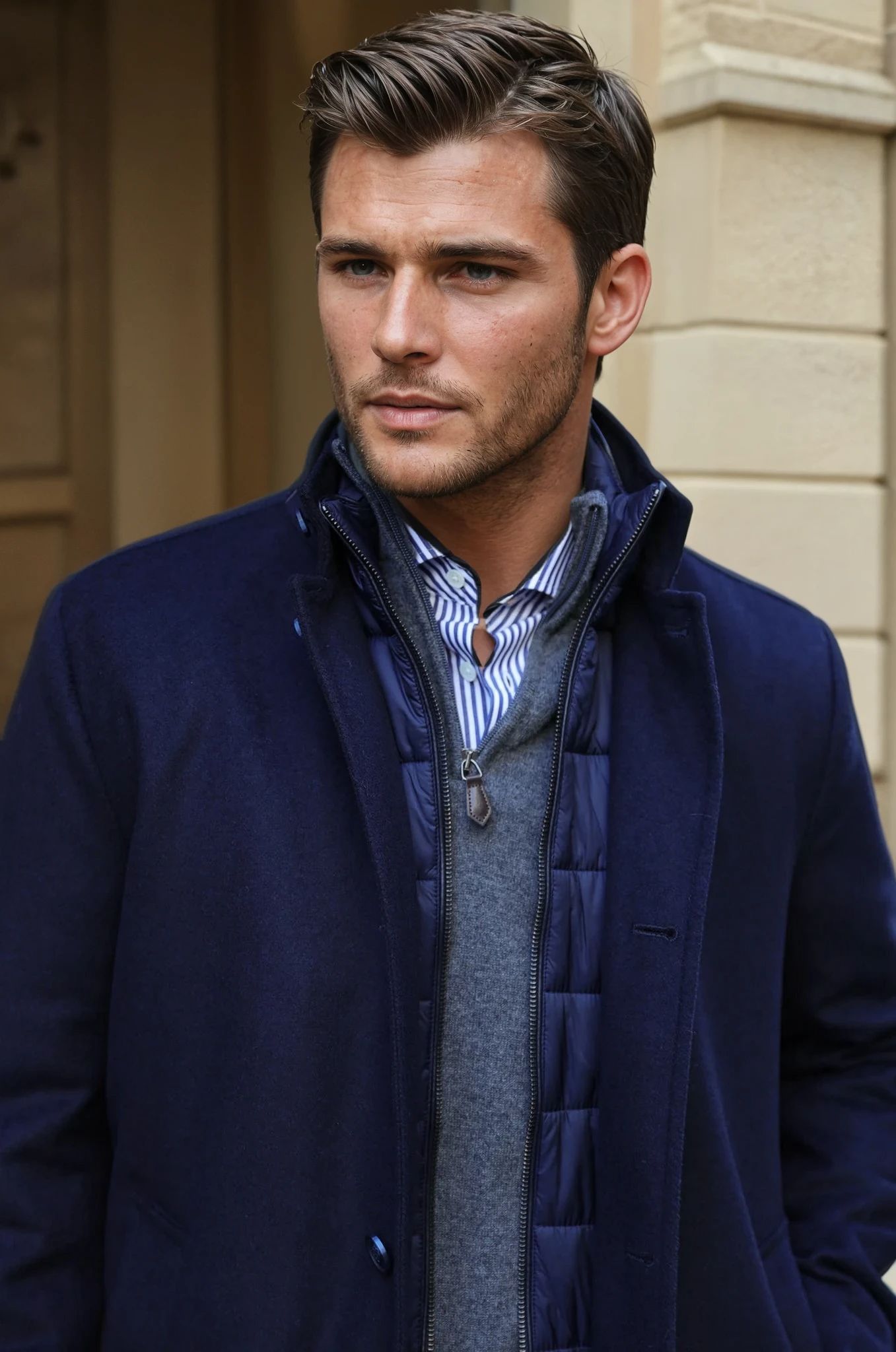 Manteau Windsor en laine & cachemire - marine-MANTEAU HOMME-Curling-Paris