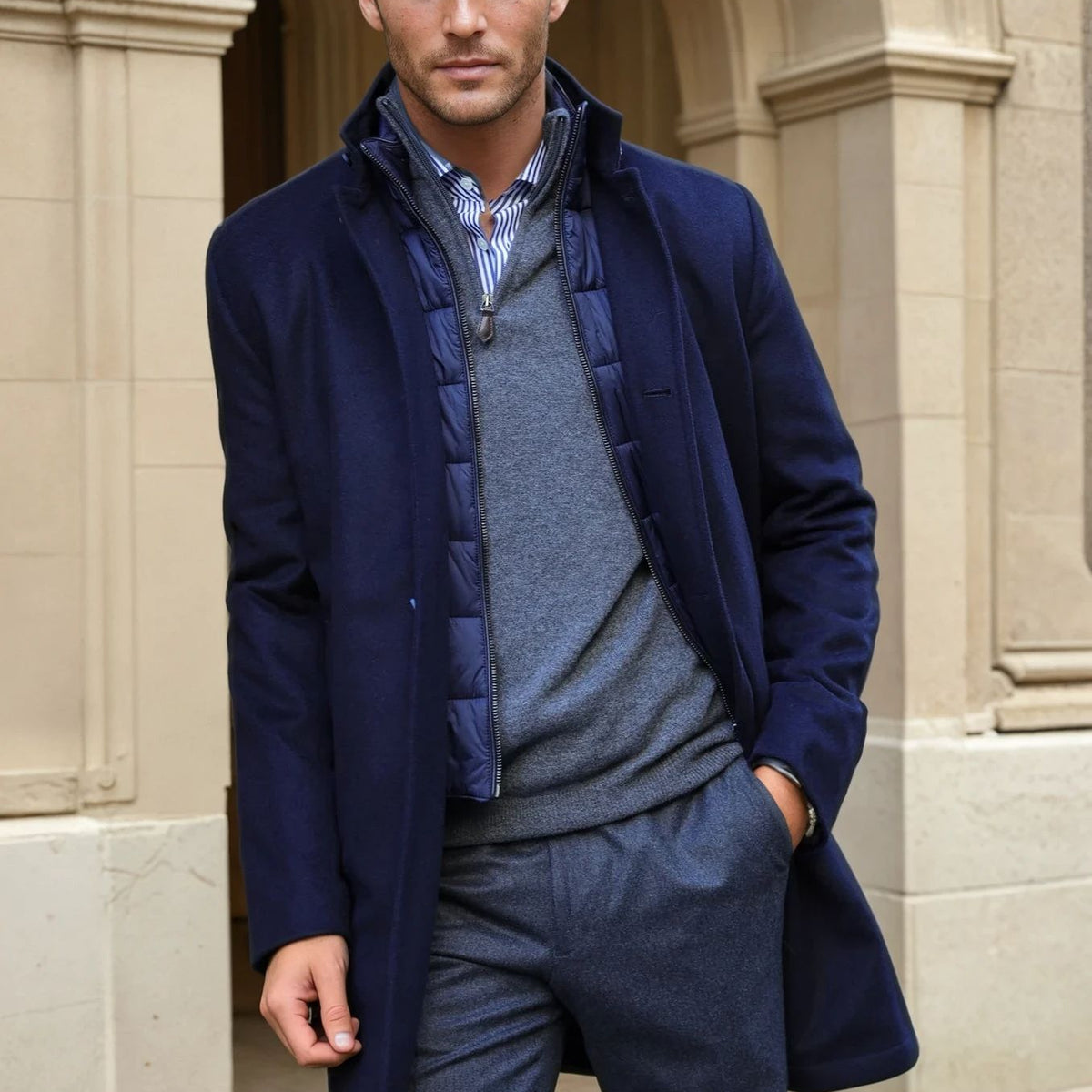 Manteau homme élégant Windsor en laine cachemire marine Curling