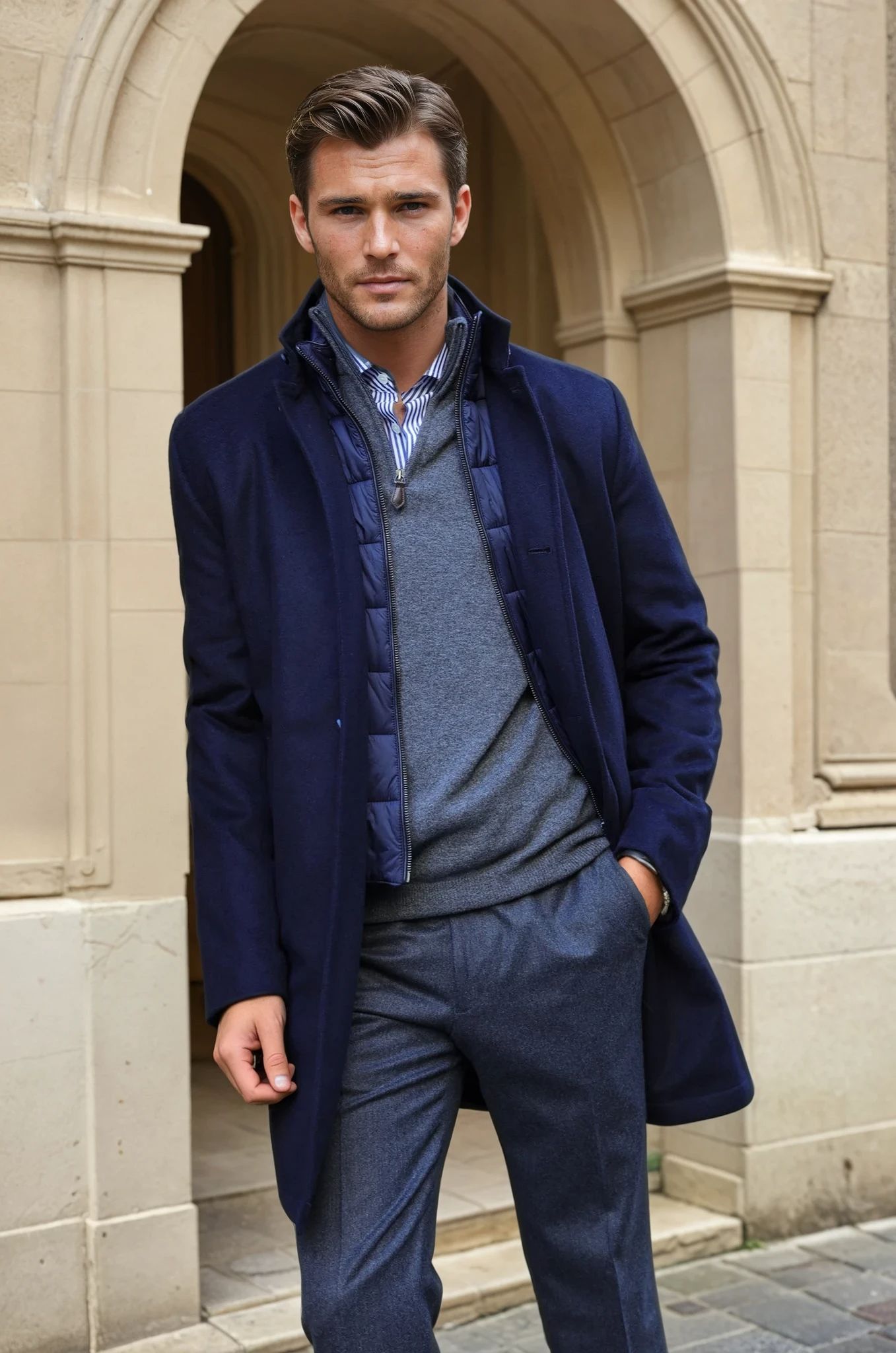 Manteau Windsor en laine & cachemire - marine-MANTEAU HOMME-Curling-Paris
