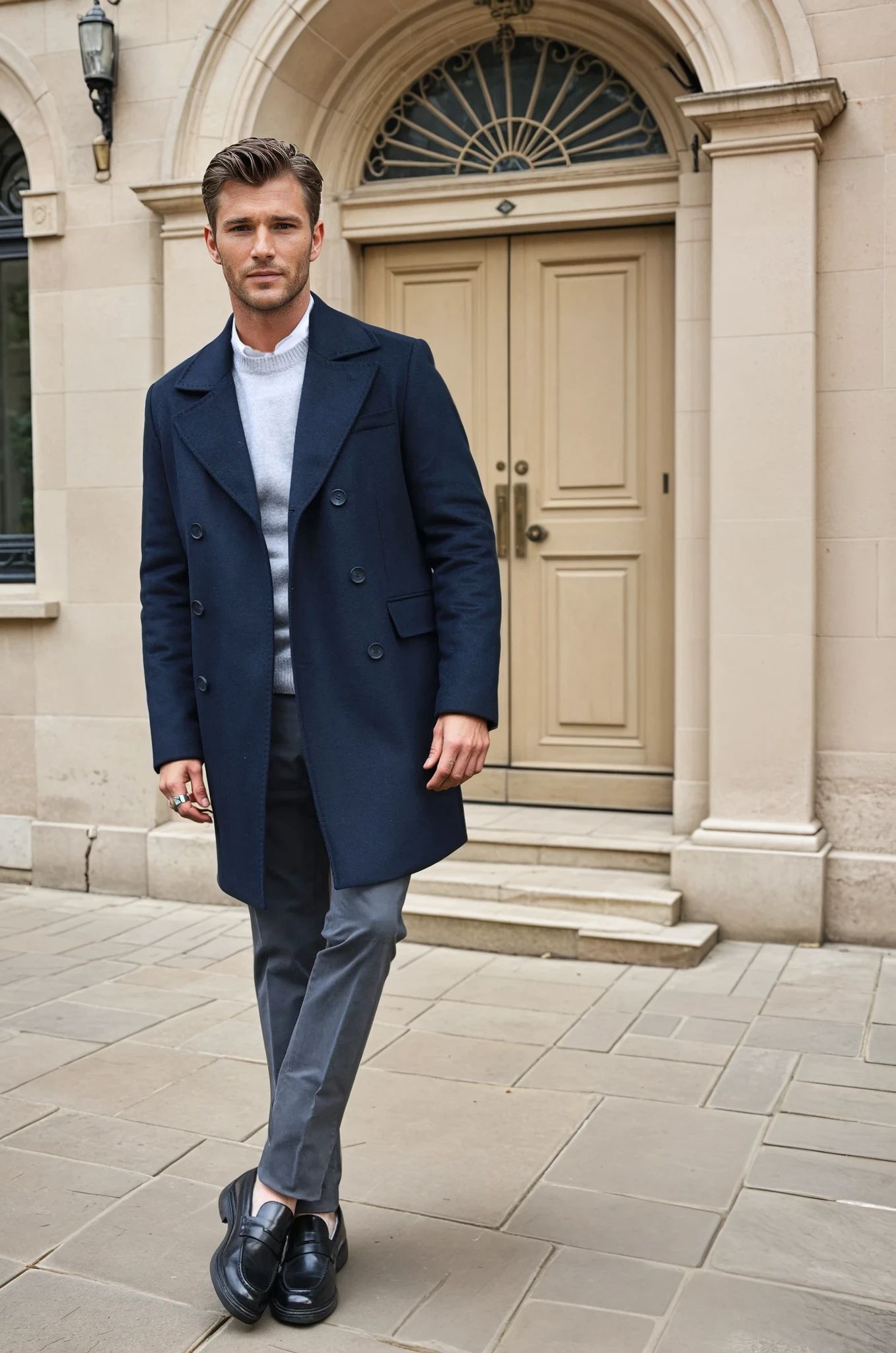 Manteau croisé en laine & cachemire - Marine-MANTEAU HOMME-Curling-Paris