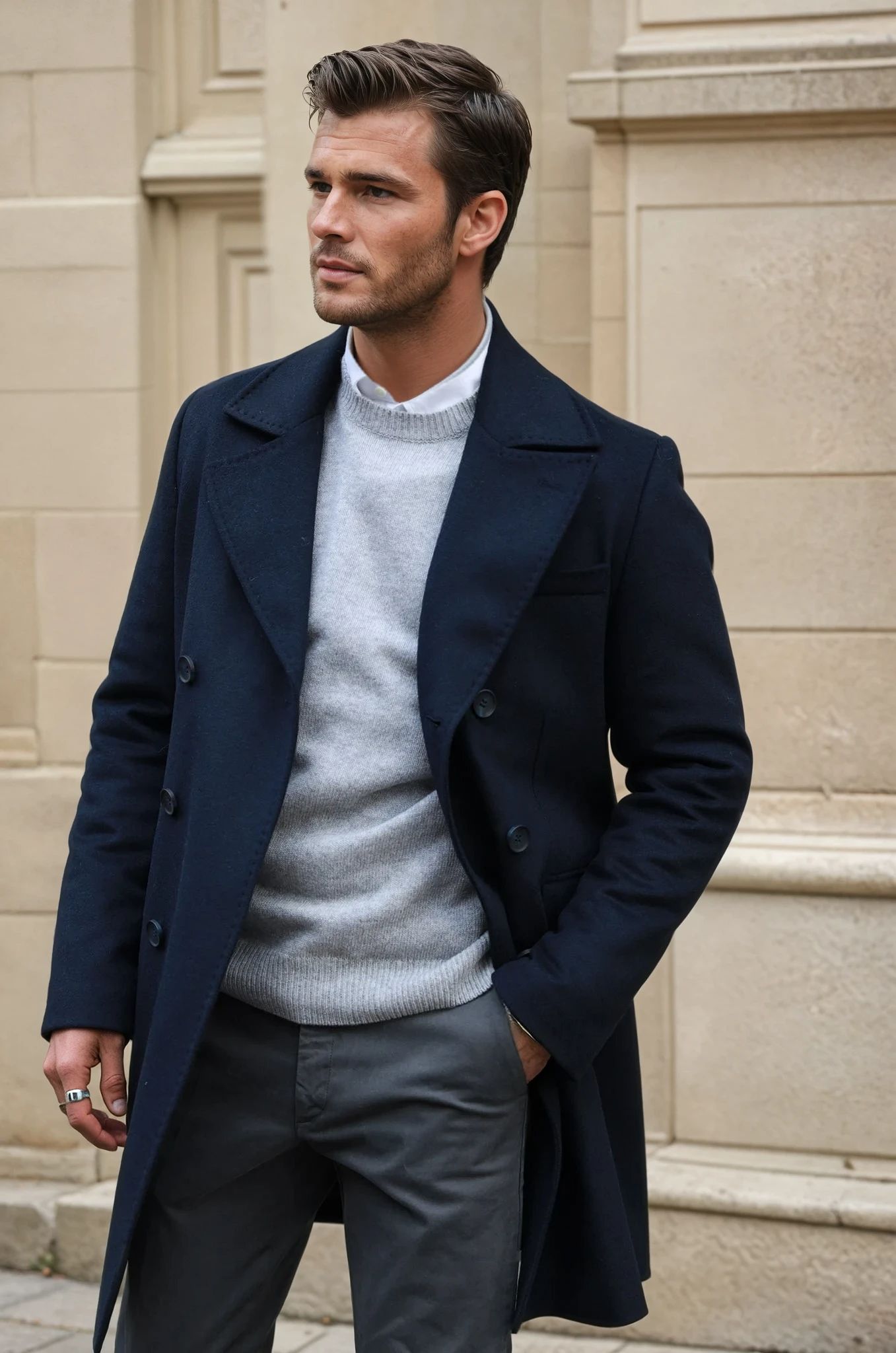 Manteau croisé en laine & cachemire - Marine-MANTEAU HOMME-Curling-Paris