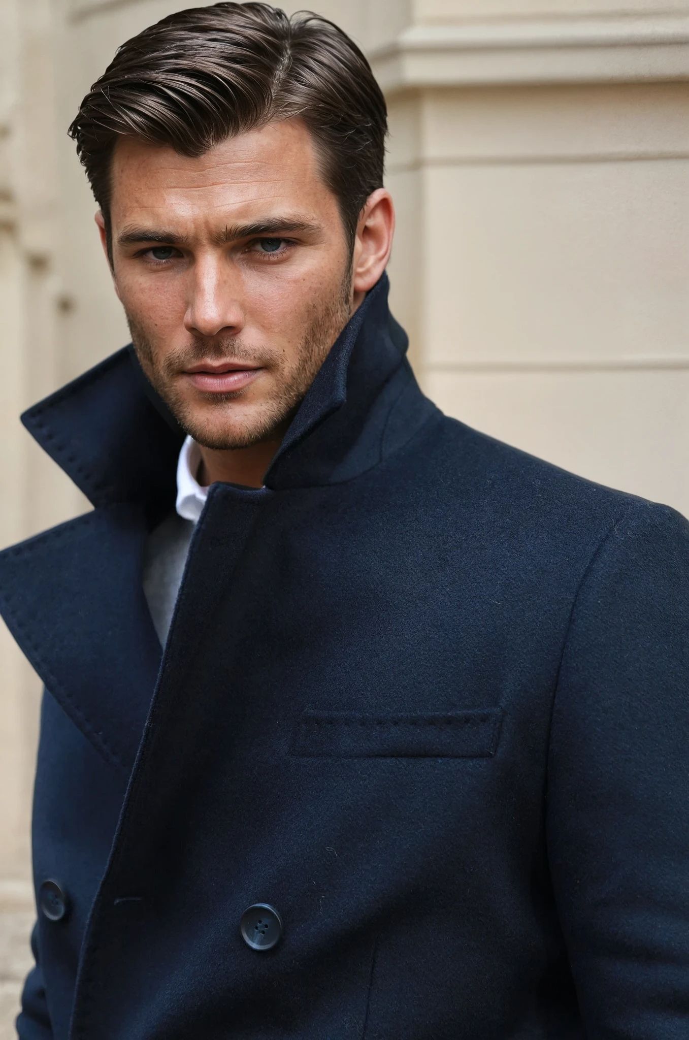 Manteau croisé en laine & cachemire - Marine-MANTEAU HOMME-Curling-Paris