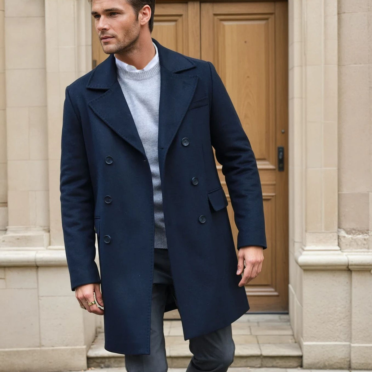 Manteau Laine Blazer Homme Laine Et Cachemire Manteau Croisé Pour