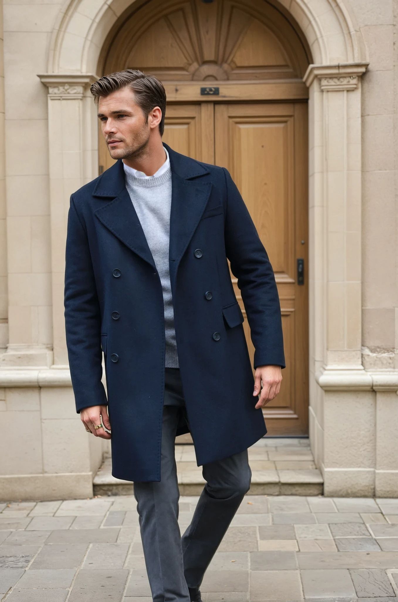 Manteau croisé en laine & cachemire - Marine-MANTEAU HOMME-Curling-Paris