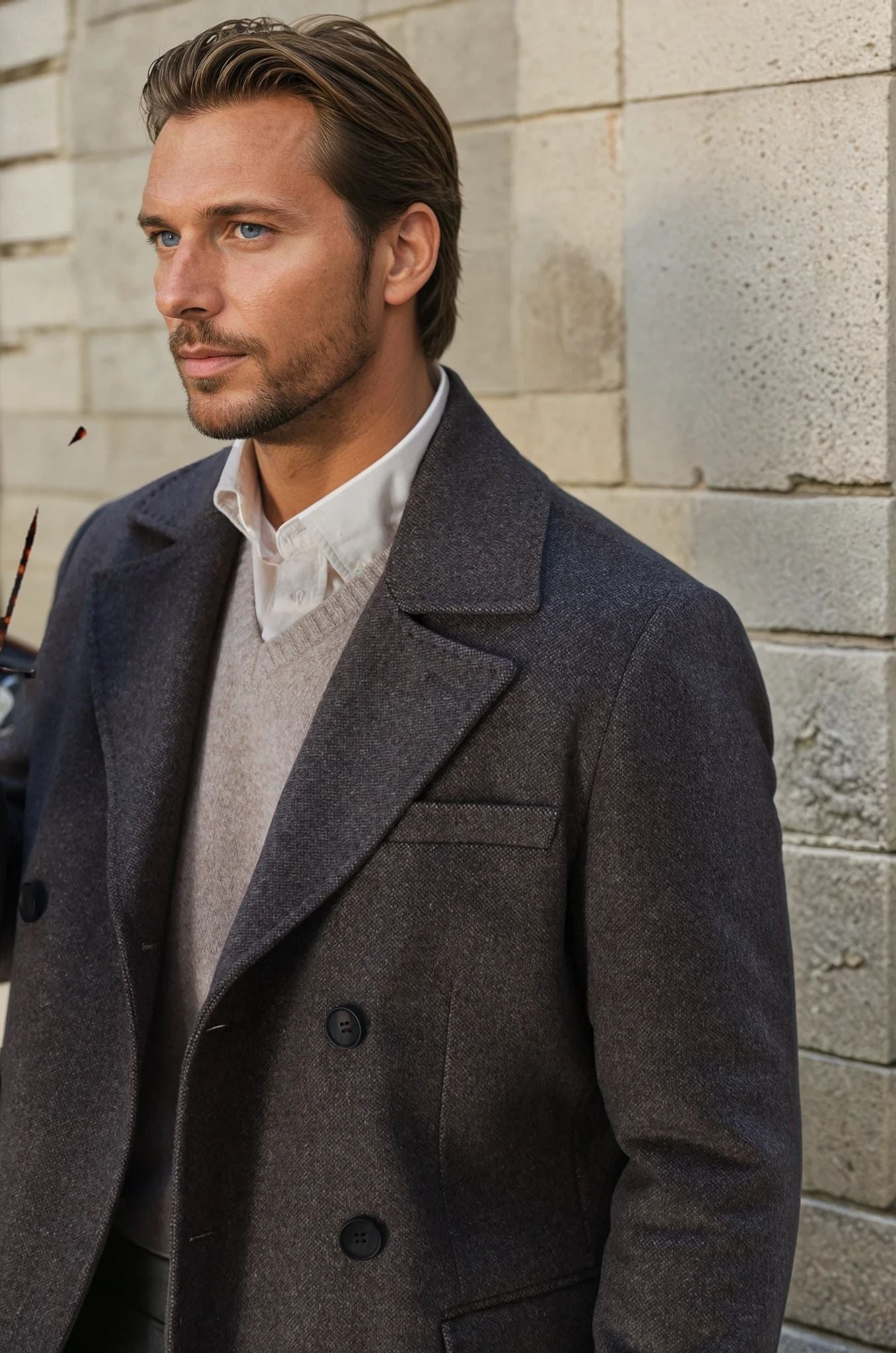 Manteau croisé en laine & cachemire - Mushroom-MANTEAU HOMME-Curling-Paris