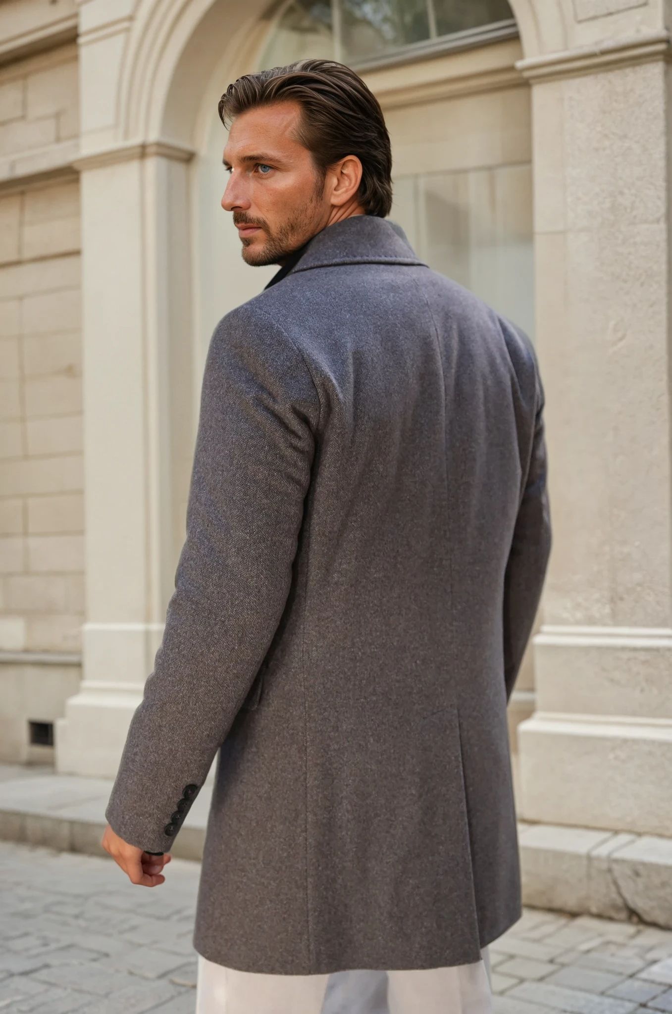Manteau croisé en laine & cachemire - Mushroom-MANTEAU HOMME-Curling-Paris
