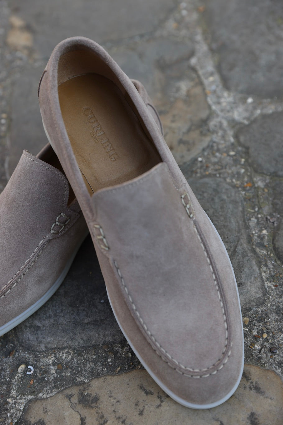 Mocassin Lauren en veau velours - Beige-CHAUSSURES HOMME-Curling-Paris