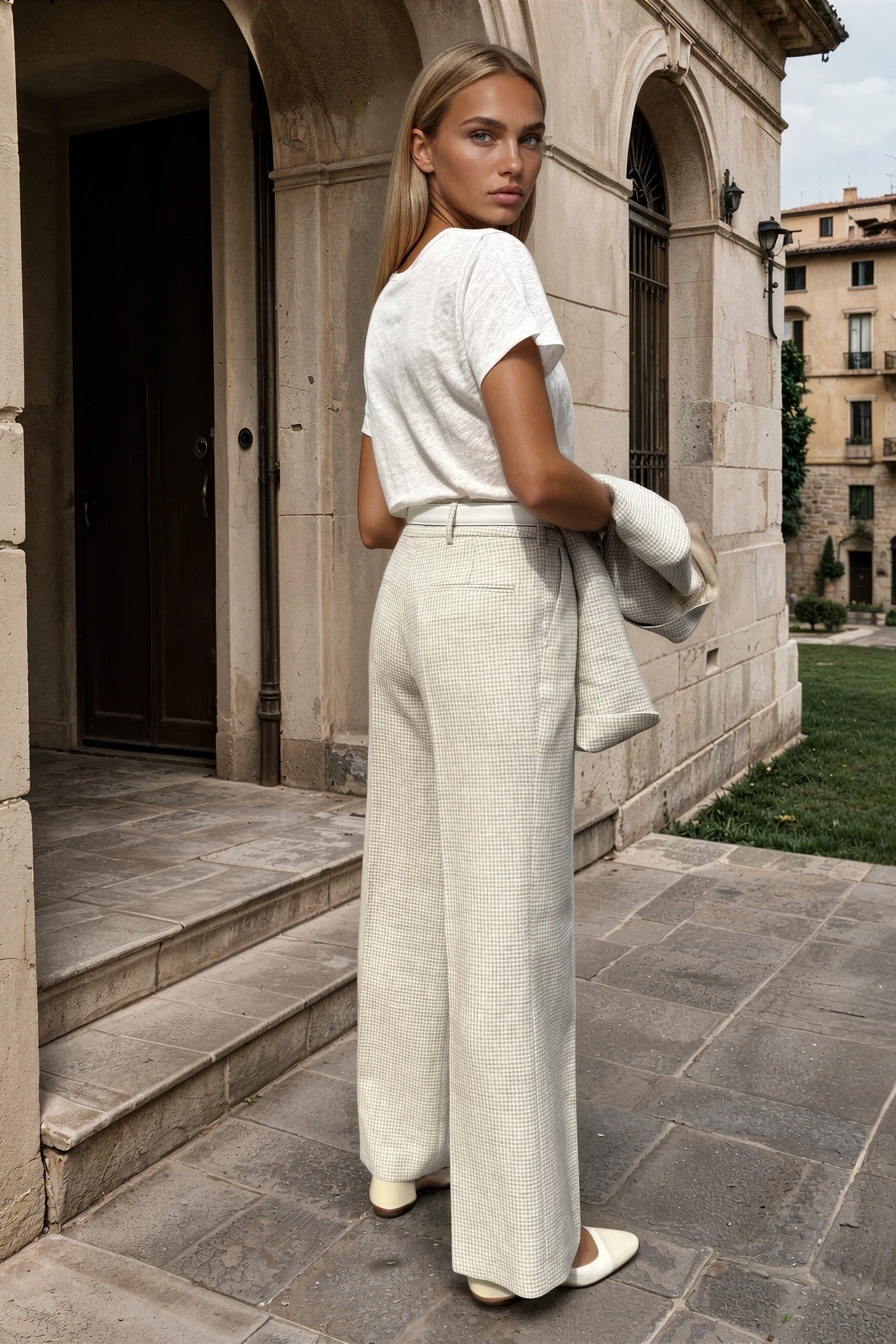 Pantalon Audrey Pied de Poule - Beige-PANTALON FEMME-Curling-Paris