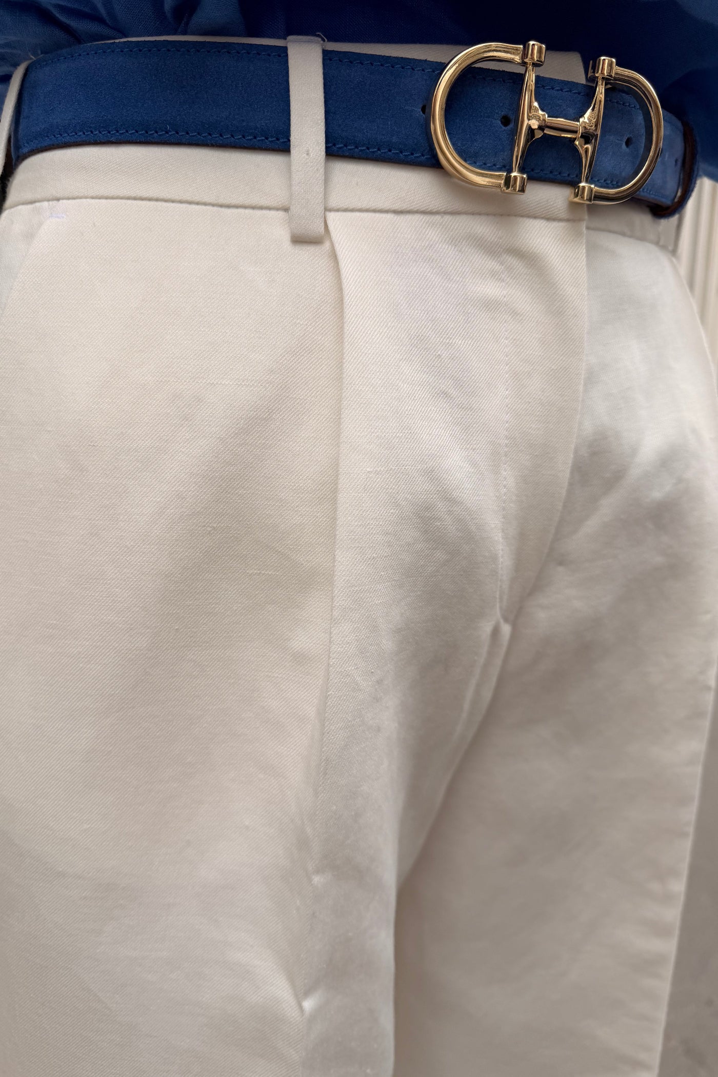 Pantalon Audrey à pinces en lin et coton - Blanc-PANTALON FEMME-Curling-Paris