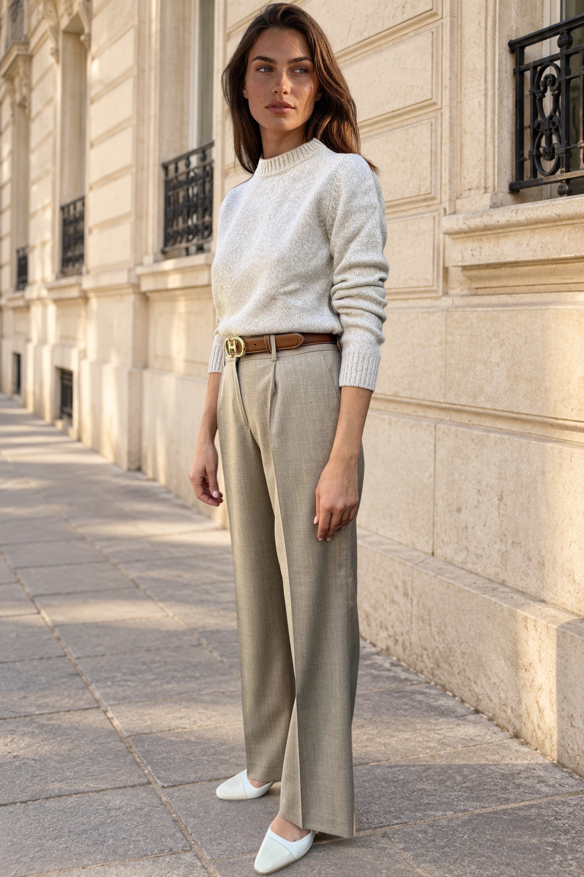 Pantalon Audrey en flanelle - Beige-PANTALON FEMME-Curling-Paris
