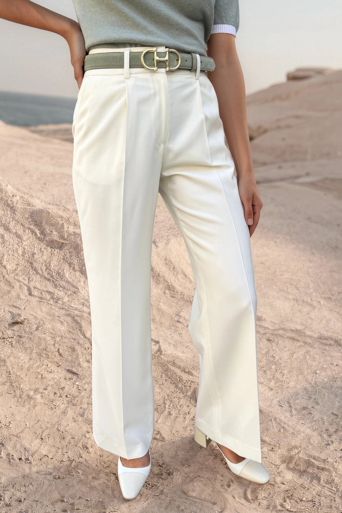 Pantalon Audrey en laine merinos - Ecru-PANTALON FEMME-Curling-Paris