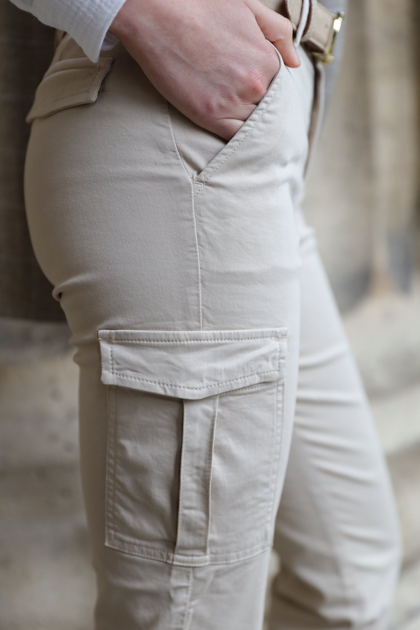 Pantalon Cargo en coton stretch - Beige-PANTALON FEMME-Curling-Paris