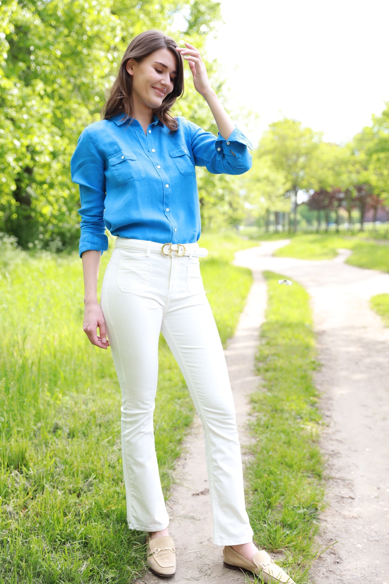 Pantalon Diego en coton stretch - Ecru-PANTALON FEMME-Curling-Paris