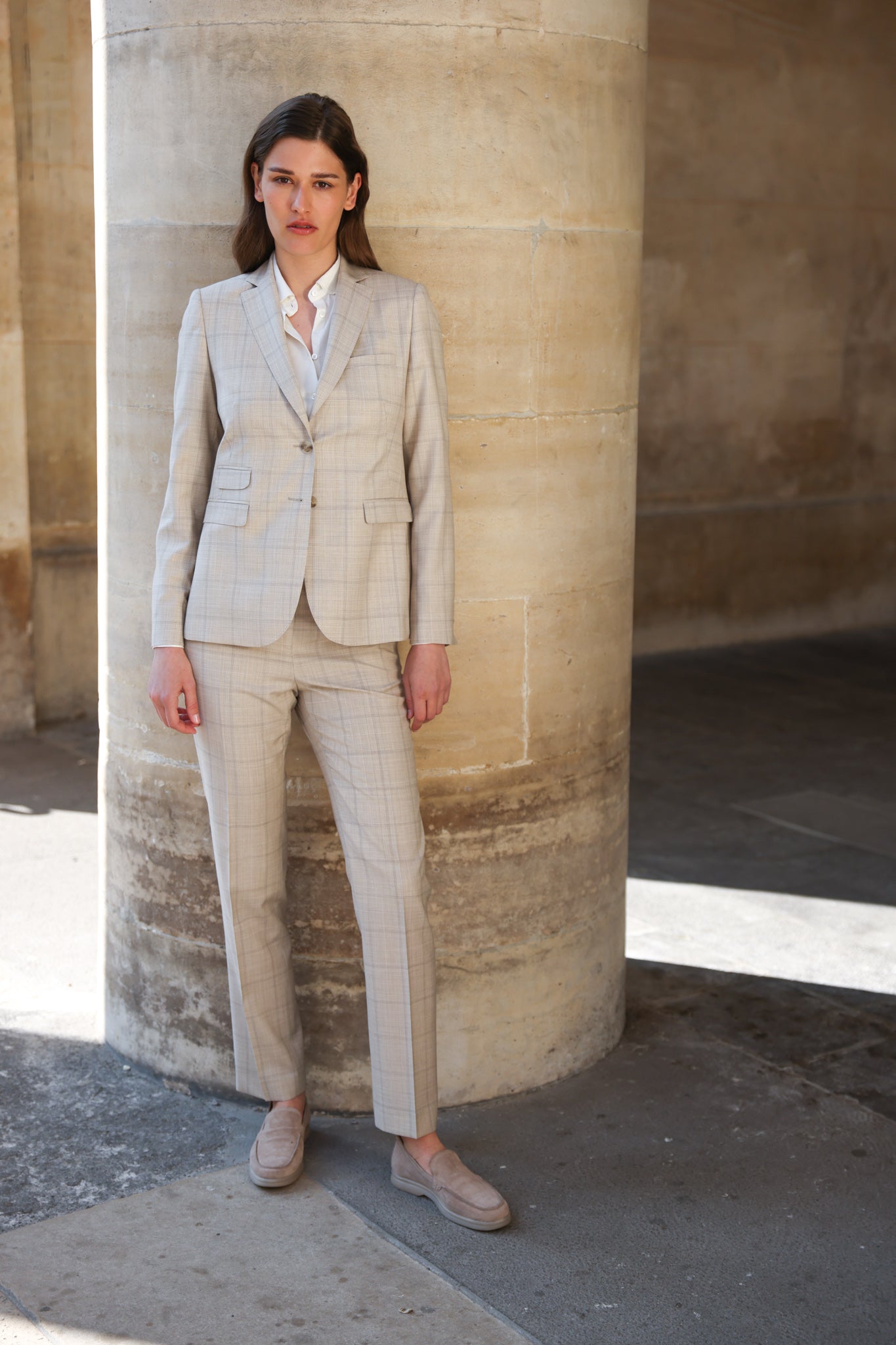 Pantalon Elie en laine - Prince-de-Galles Beige & Rose-PANTALON FEMME-Curling-Paris