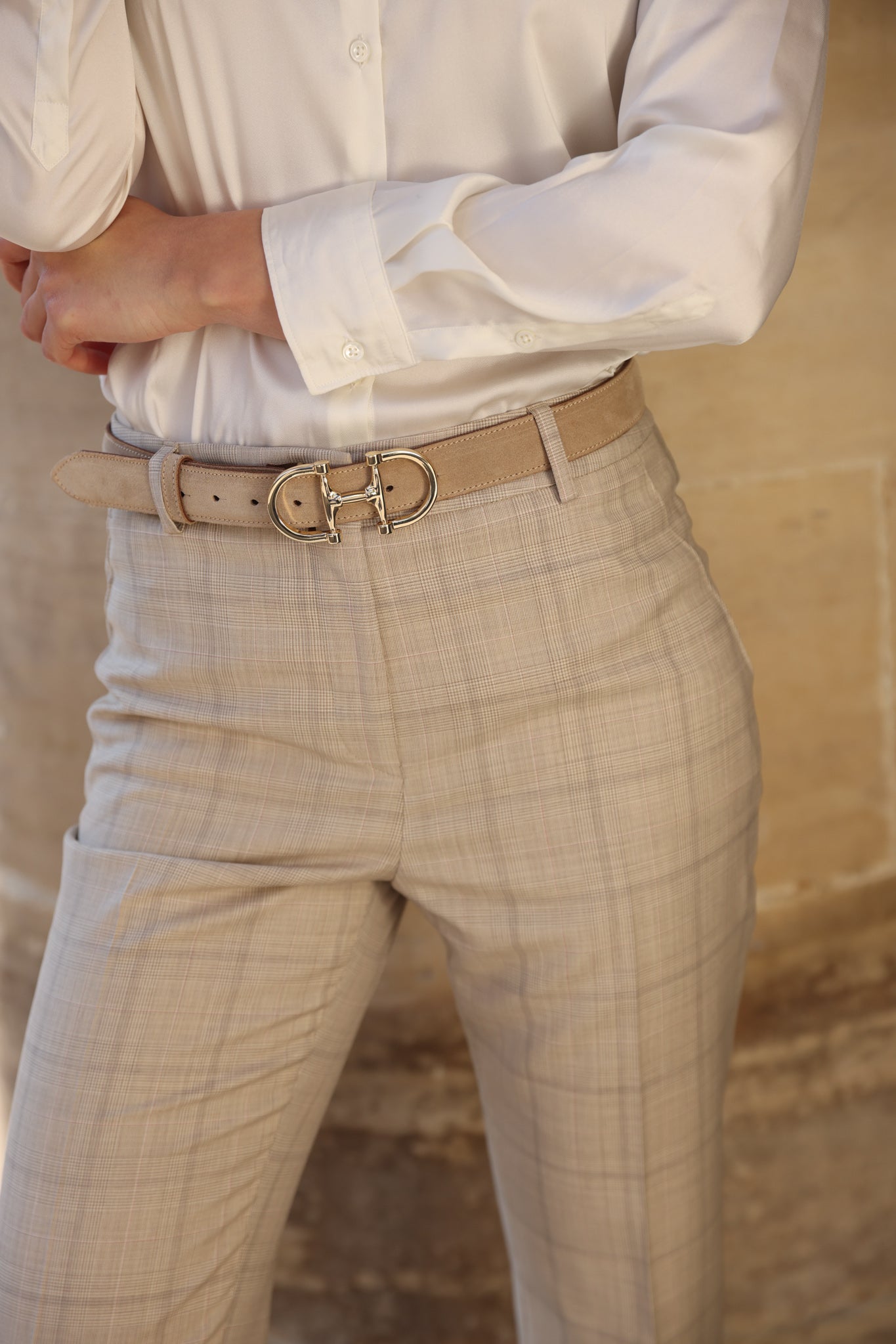 Pantalon Elie en laine - Prince-de-Galles Beige & Rose-PANTALON FEMME-Curling-Paris
