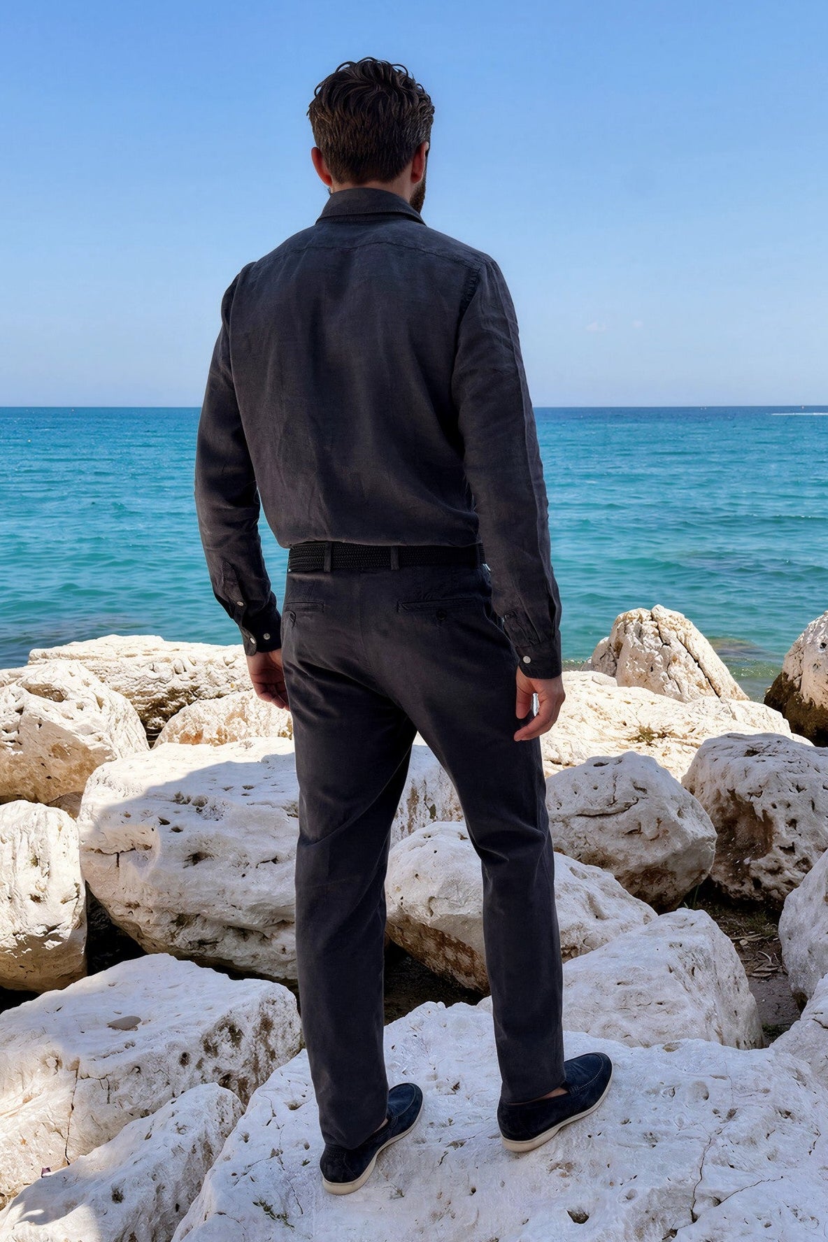 Pantalon Elio en coton et lin - Marine-PANTALON HOMME-Curling-Paris