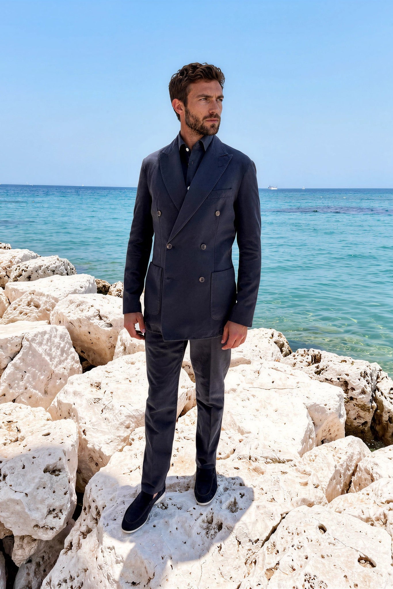 Pantalon Elio en coton et lin - Marine-PANTALON HOMME-Curling-Paris