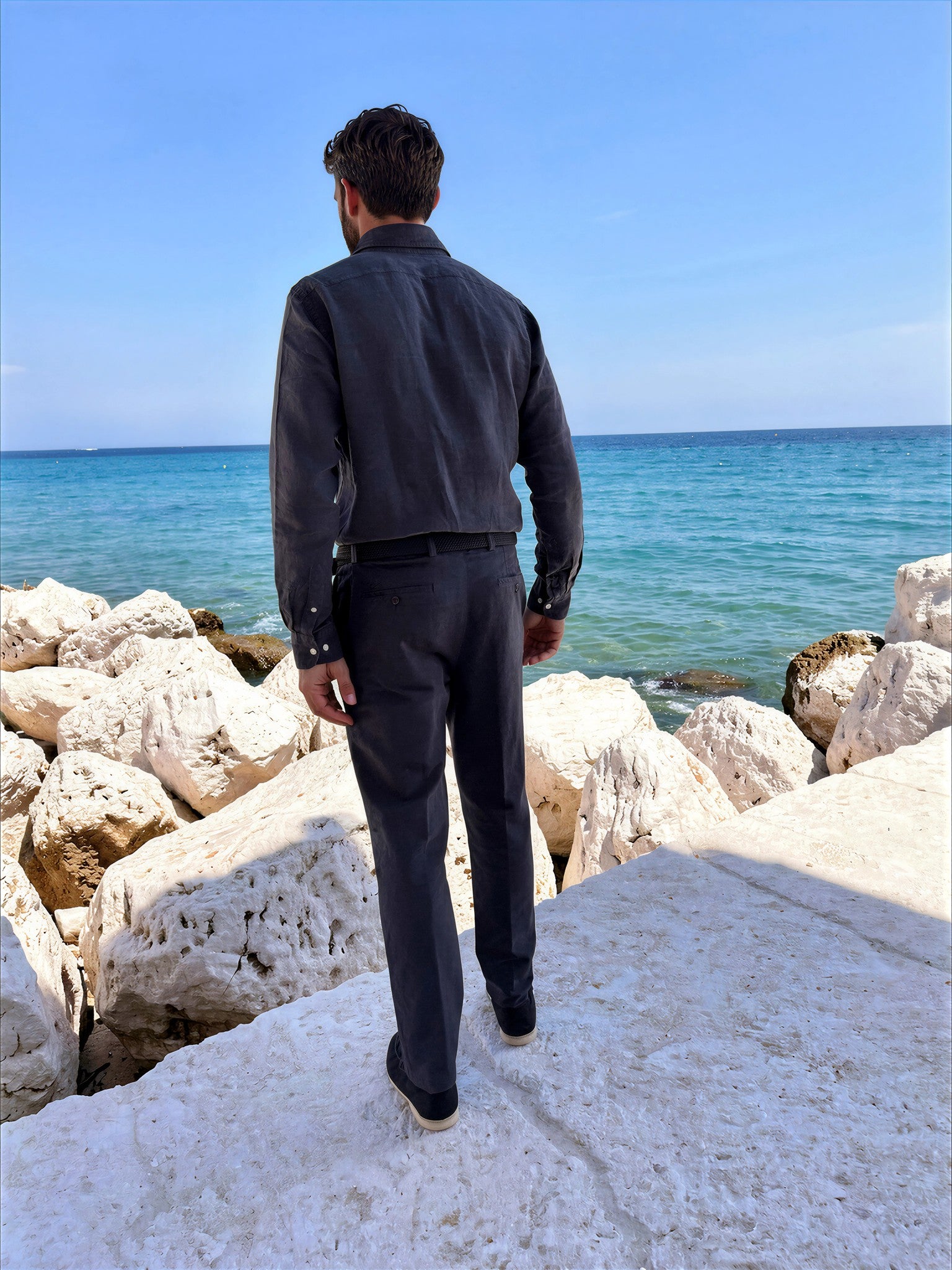 Pantalon Elio en coton et lin - Marine-PANTALON HOMME-Curling-Paris