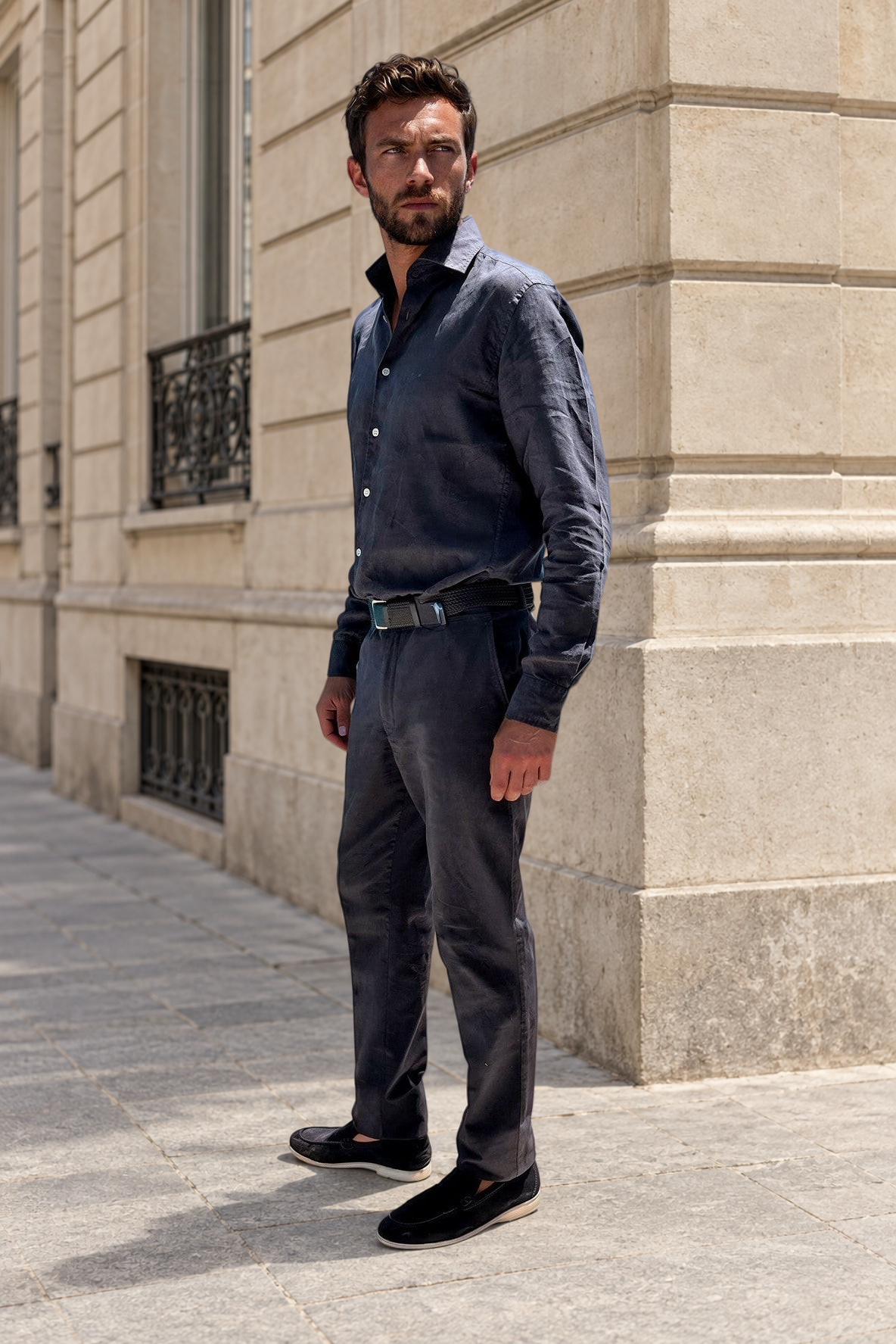 Pantalon Elio en coton et lin - Marine-PANTALON HOMME-Curling-Paris